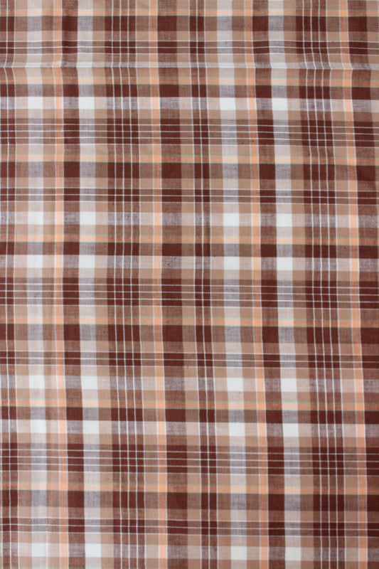 1960s Autumnal  Brown And Orange Vintage Plaid Cotton Fabric, 7.3 Yards