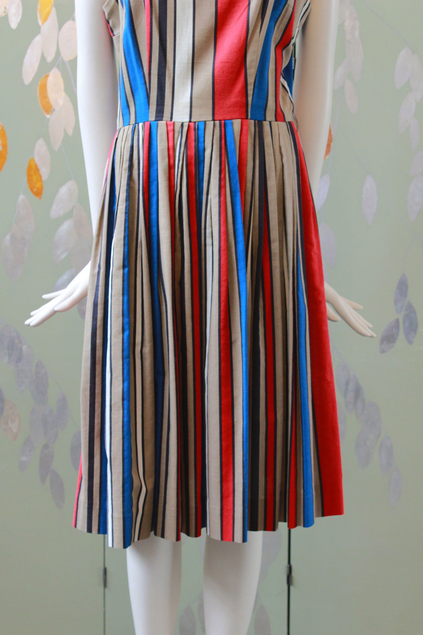 Vintage 1970s Does 1950s Striped Fit And Flare Dress