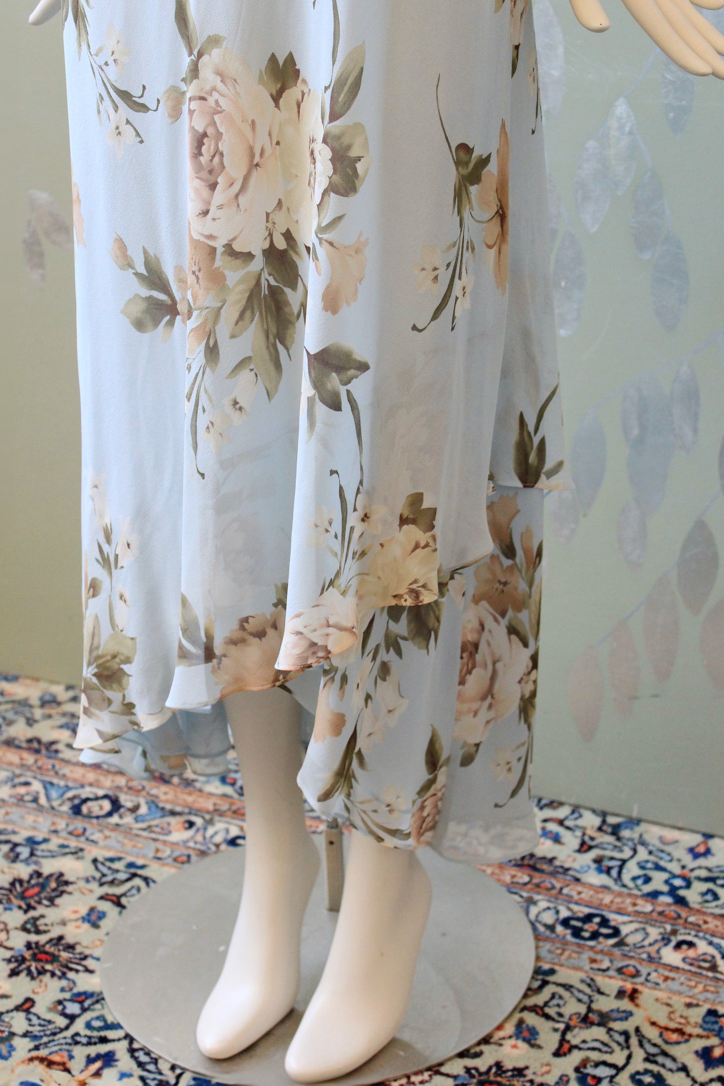 Early 2000s Ann Taylor Light Blue Floral Silk Dress, Medium 