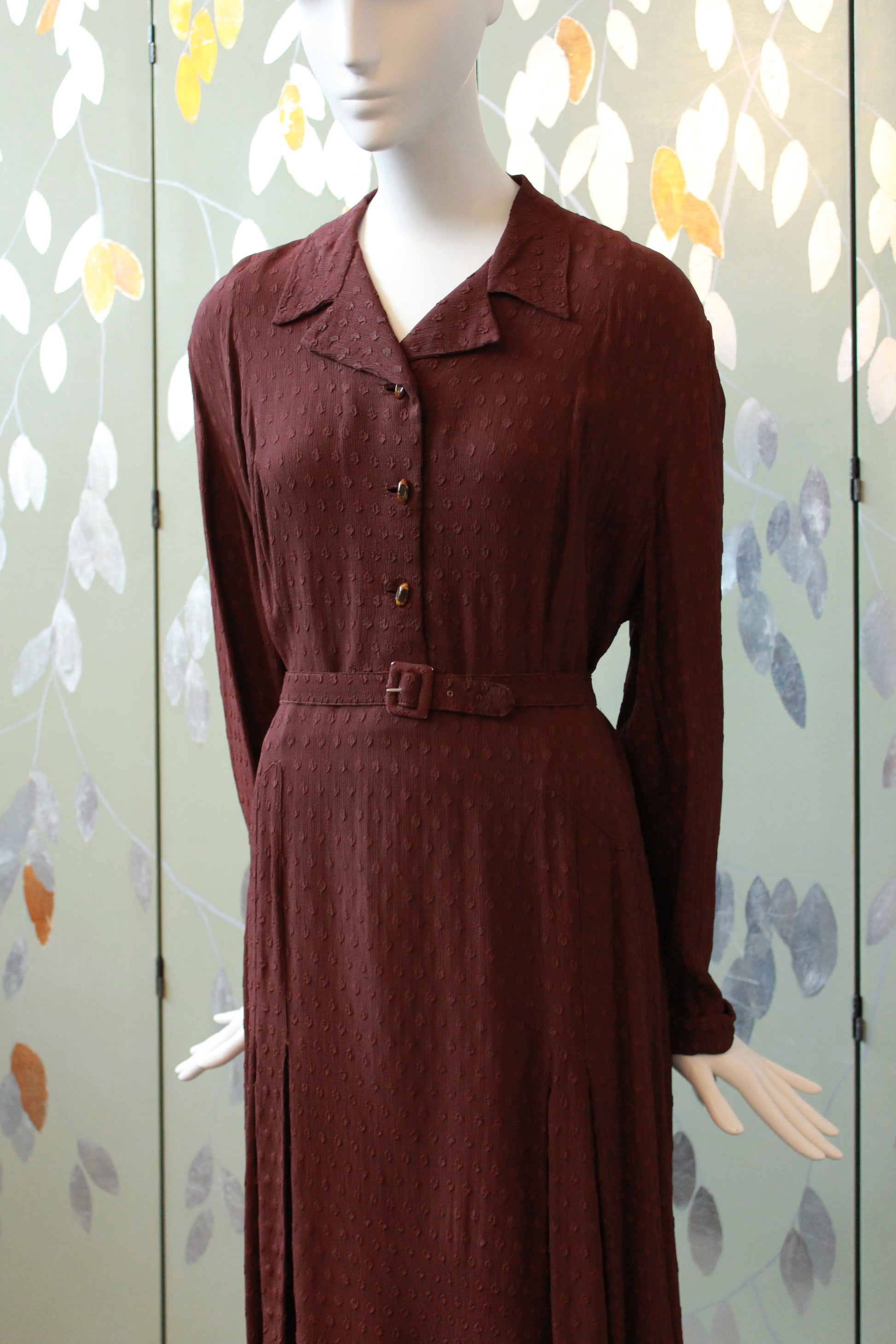1940s Dark Cinnamon Long Sleeve Dress, Large 