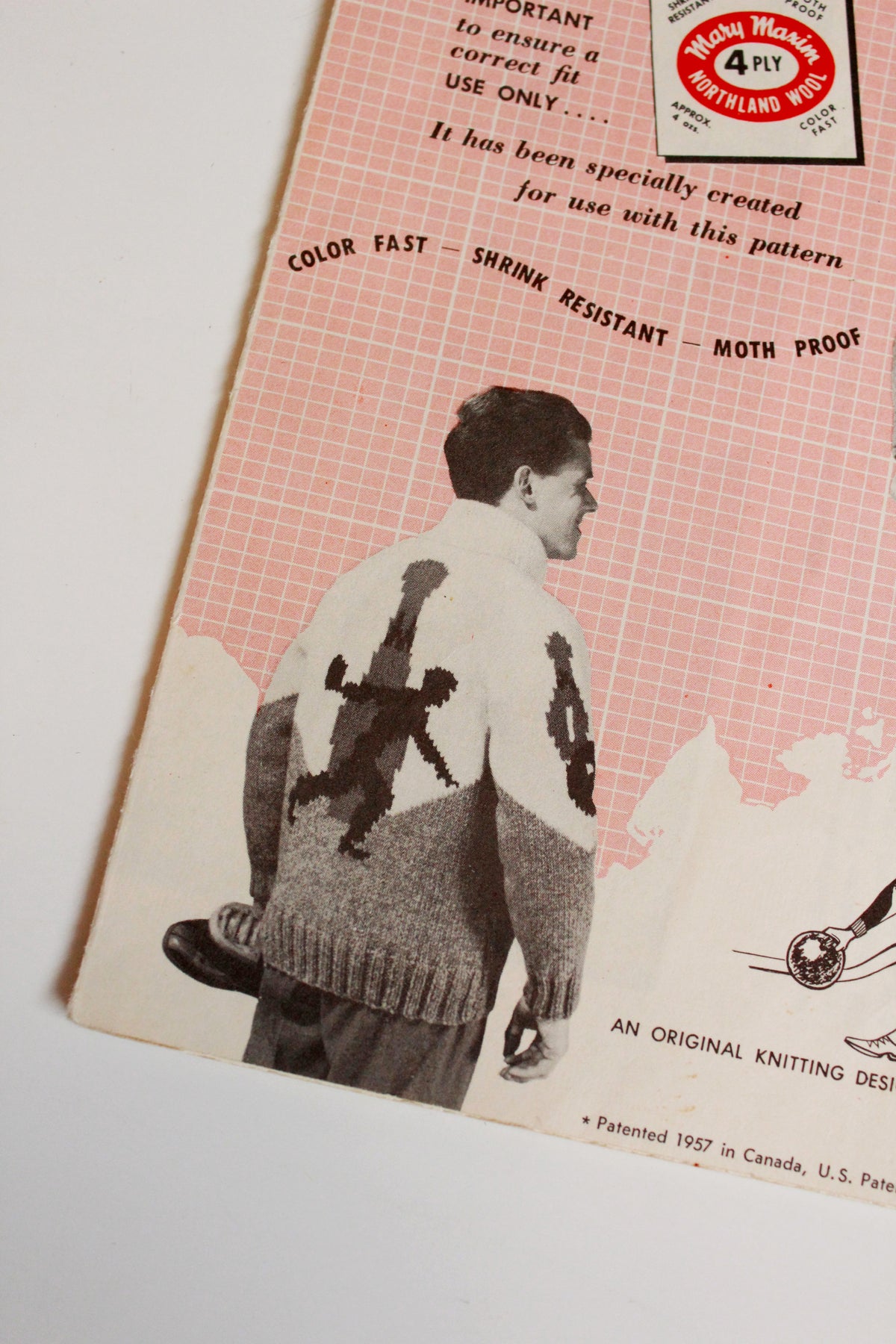 1950s Mary Maxim Mens 4 ply Kitting Pattern 440, 10 Bowling Pin Cardigan 