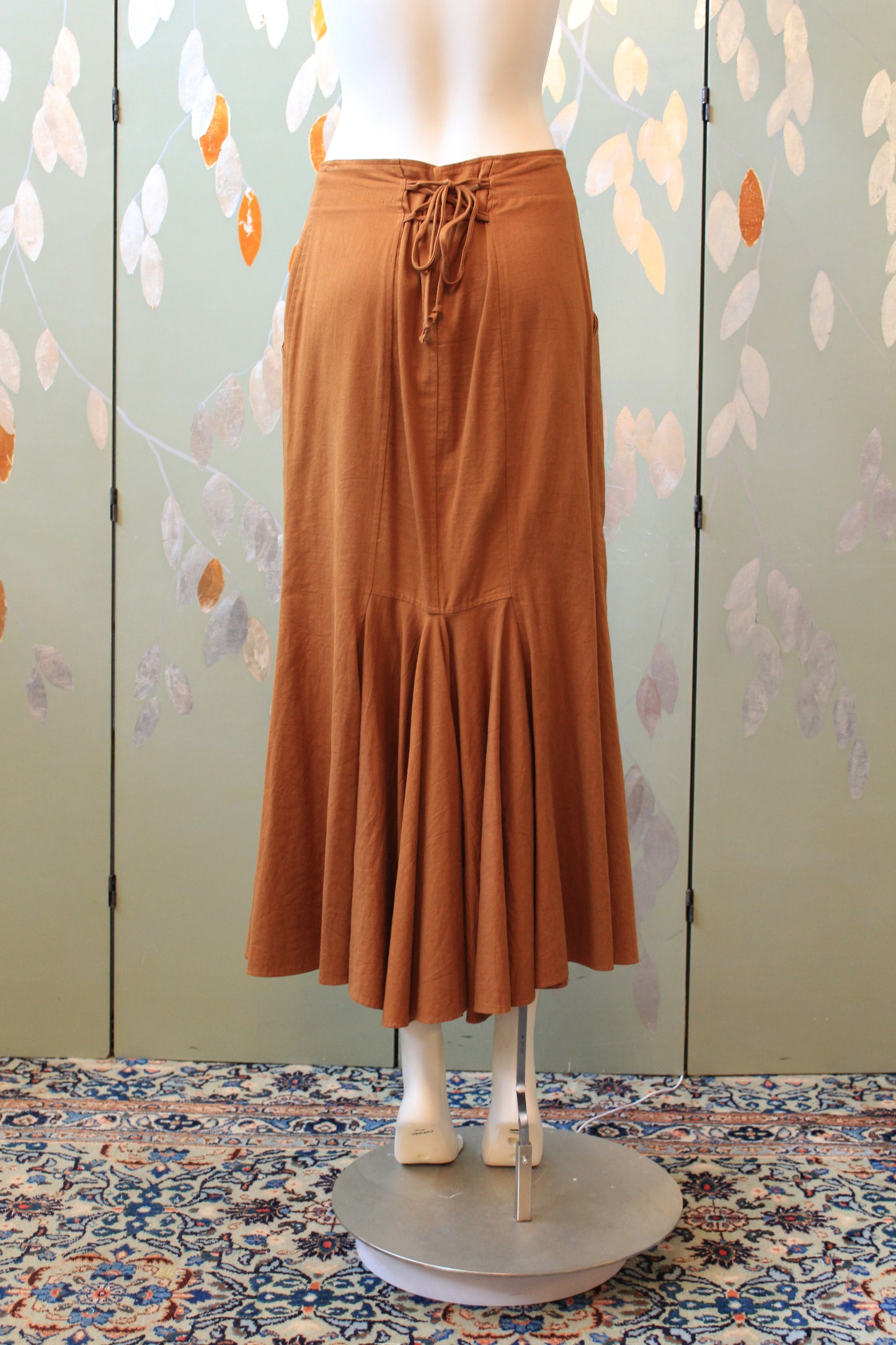 1980s Casual Boho Tan Lace Up Contempo Casuals Skirt, Small/Medium