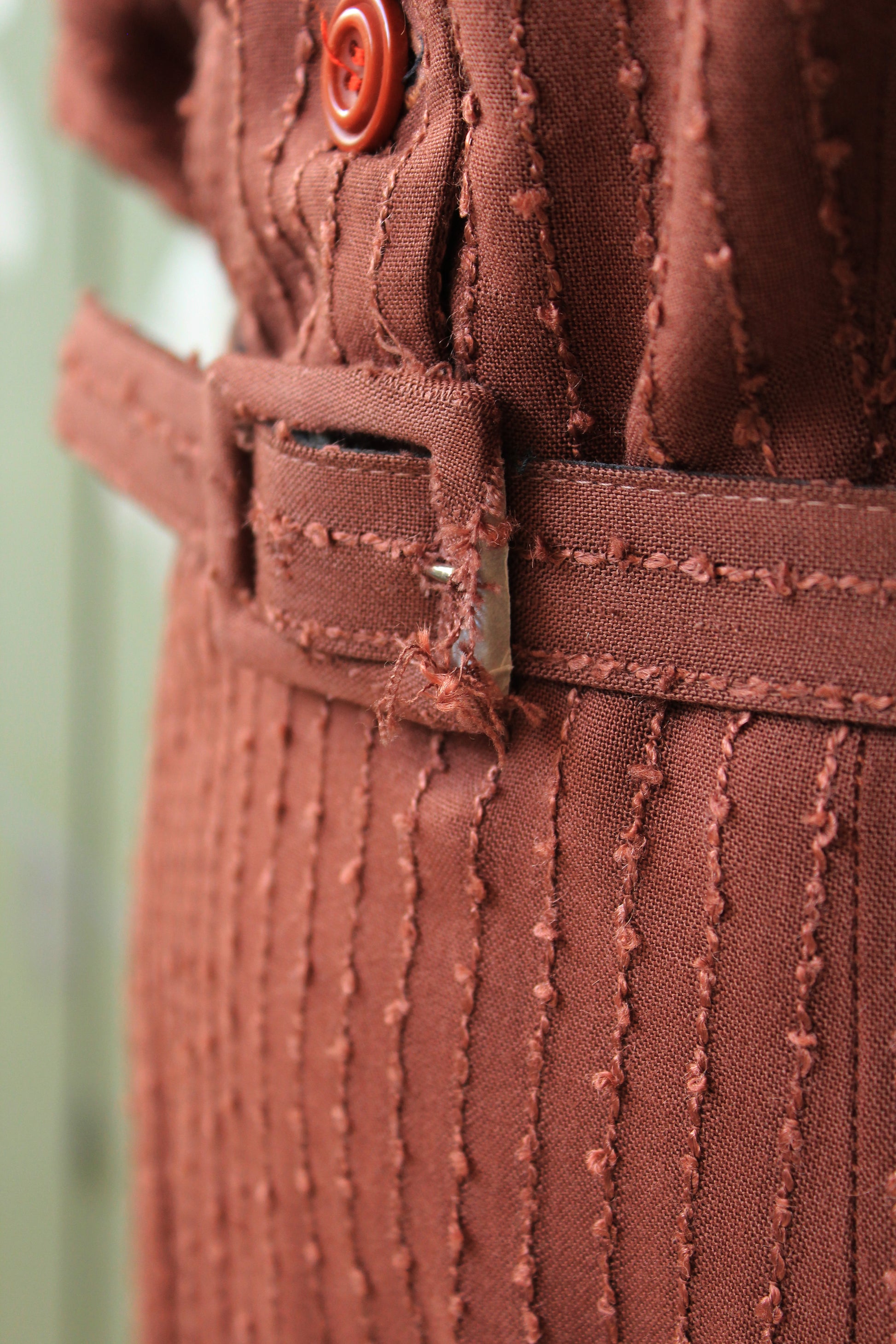 1940s Cinnamon Oversized Collar Short Sleeve Dress With Belt, Large