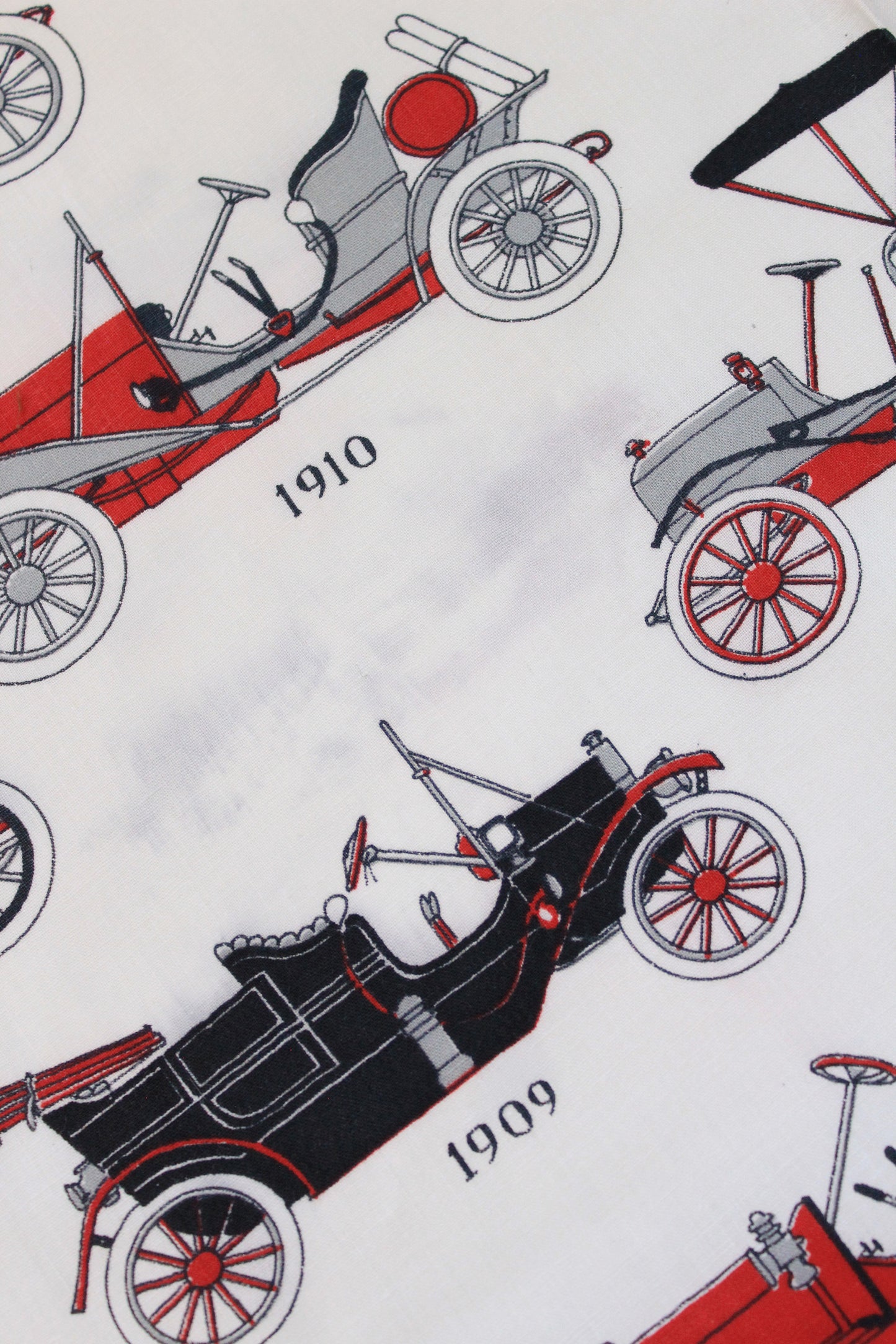 1950s/60s Novelty Antique Car Cotton Sewing Fabric In Red/Black/White, 4 Yards