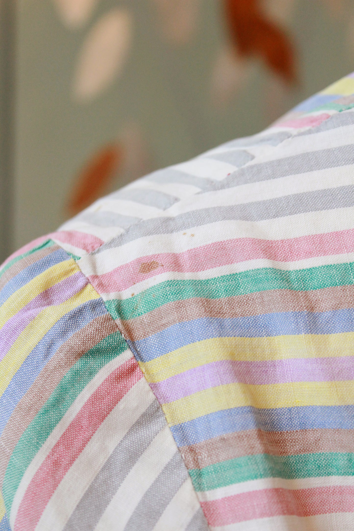 1940s Grey And White With Multicoloured Stripes Short Sleeve Cotton Dress