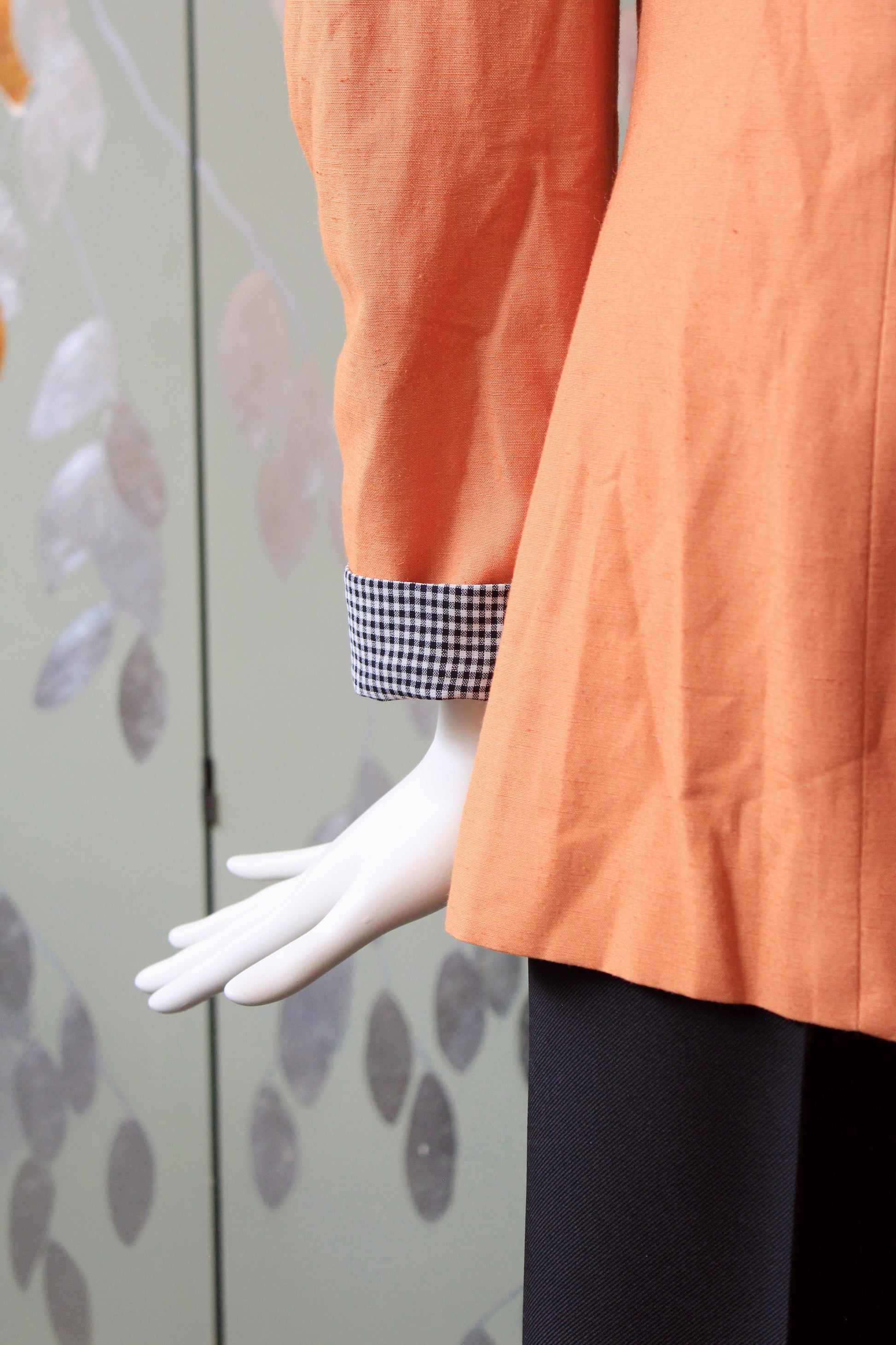 1980s Orange With Black And White Gingham Lapel Blazer With Diagonal Closure, Large