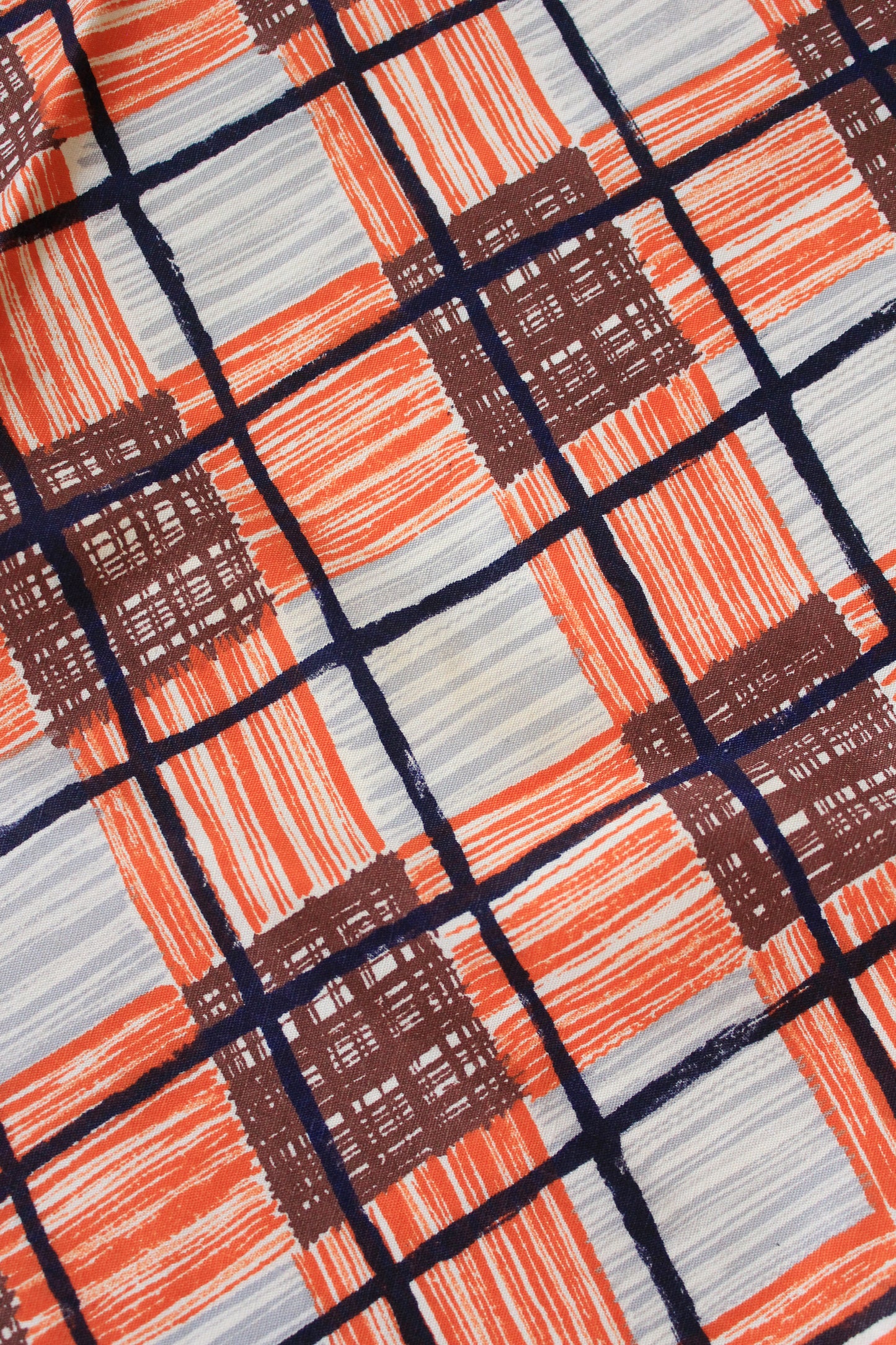 1940s Orange and Brown Plaid Cotton Sewing  Fabric, 3.5 Yards