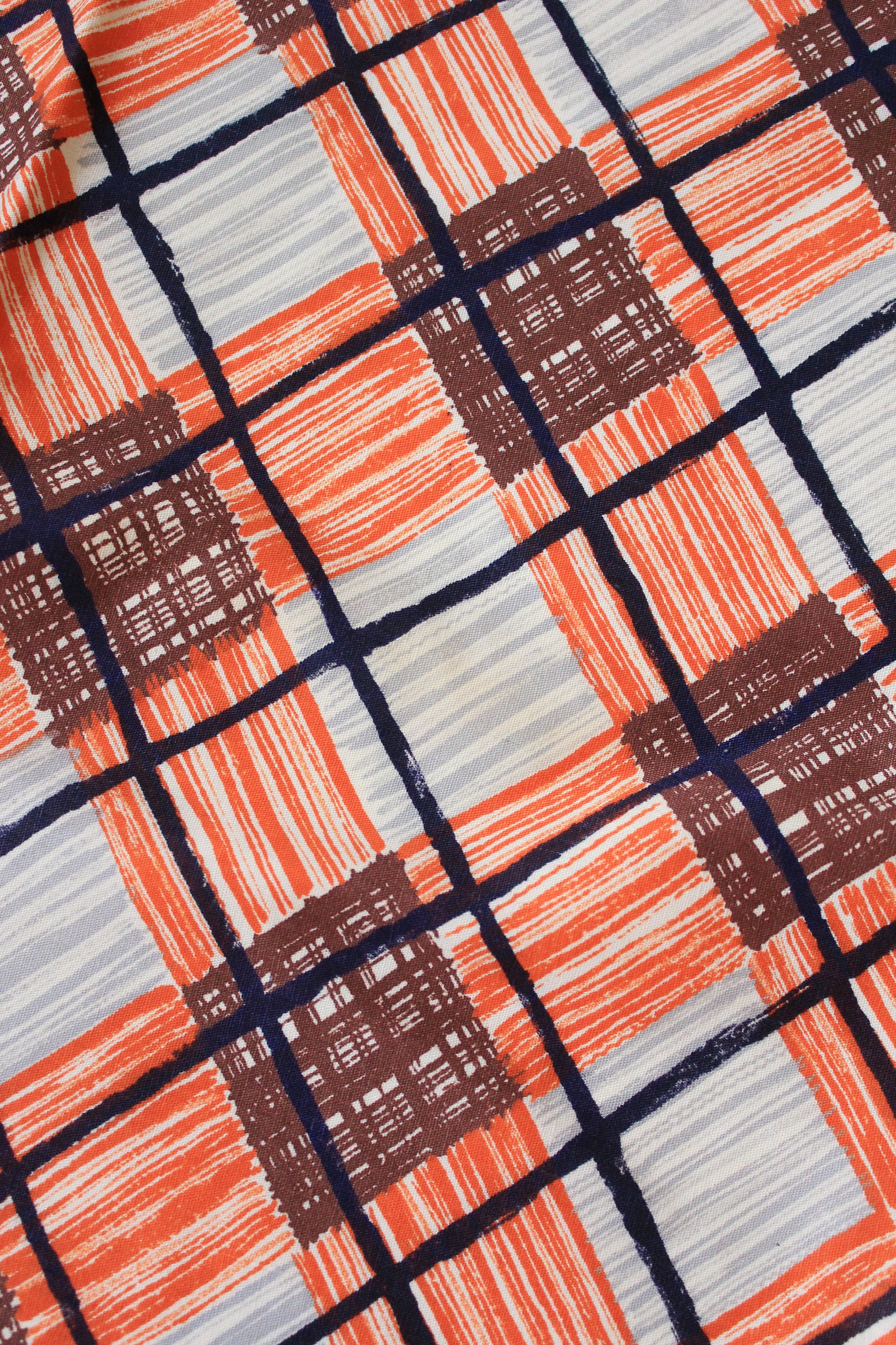 1940s Orange and Brown Plaid Cotton Sewing  Fabric, 3.5 Yards