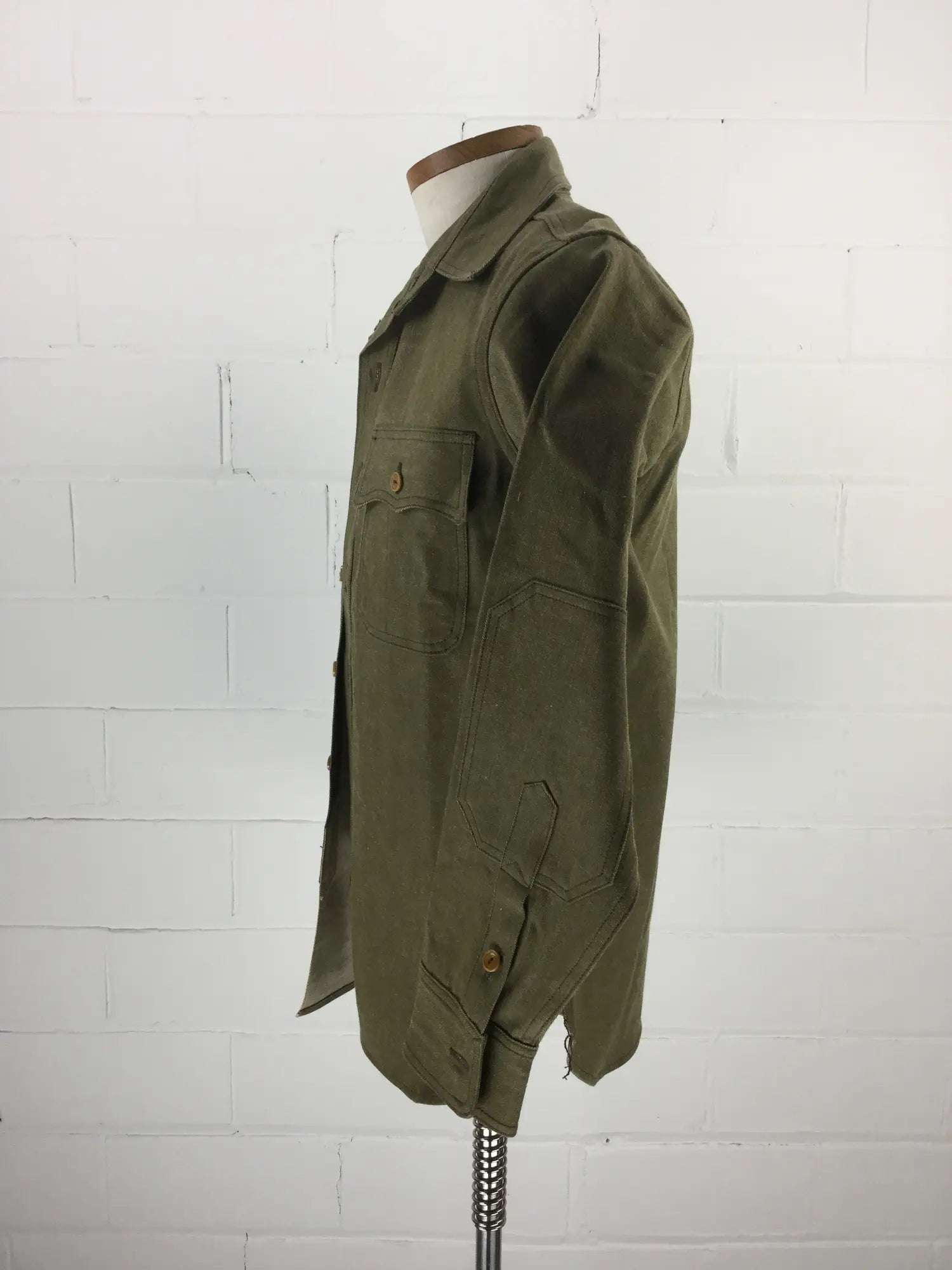 2010s Mister Freedom Olive Green Denim "The Garrison" Twill Shirt, Medium