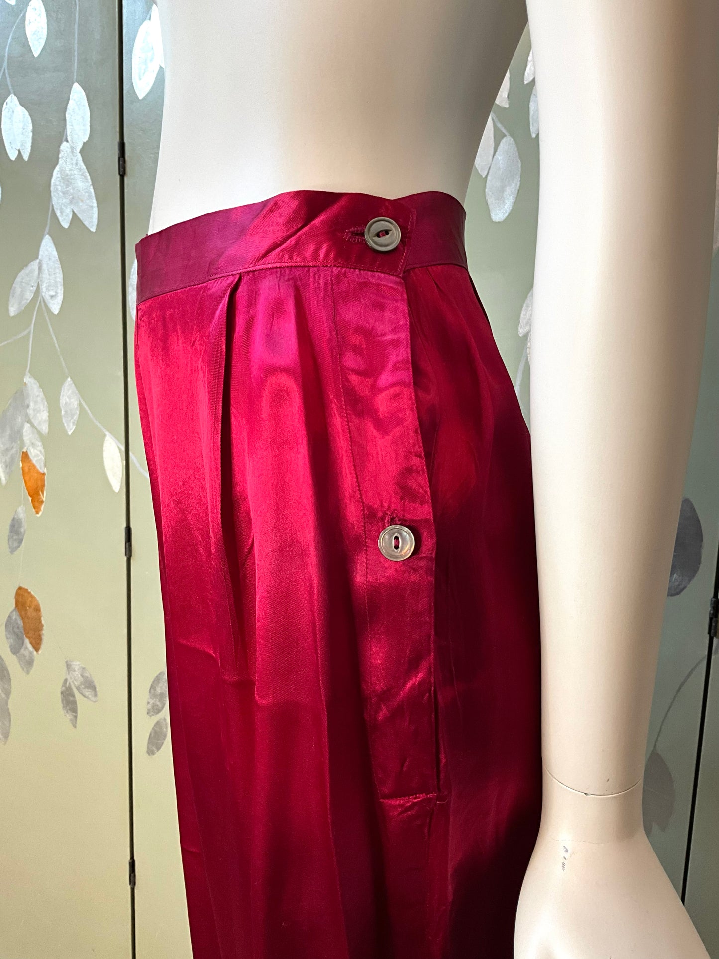 Vintage 1940s Burgundy Satin Pyjamas and Robe, XS or Junior