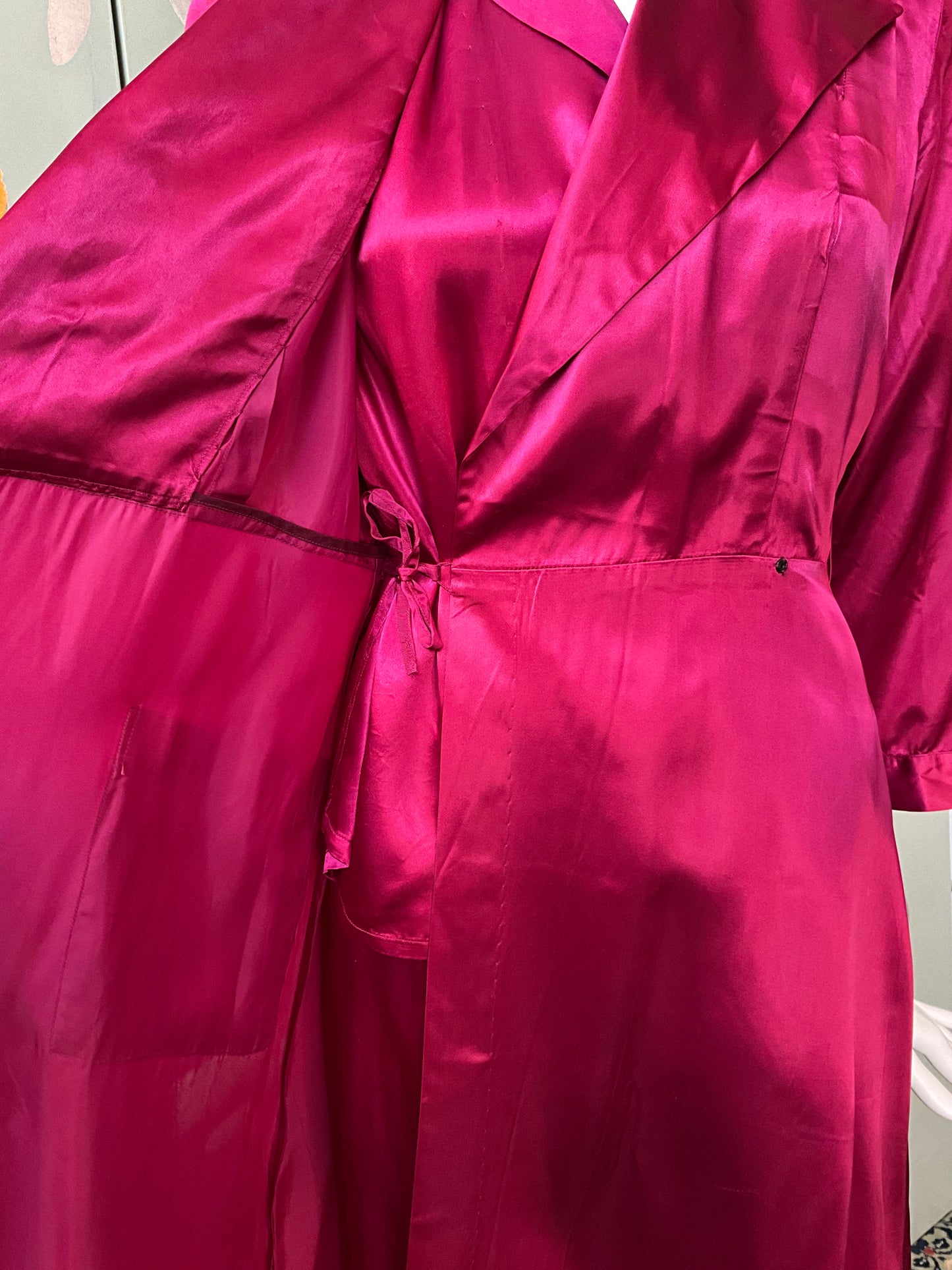 Vintage 1940s Burgundy Satin Pyjamas and Robe, XS or Junior