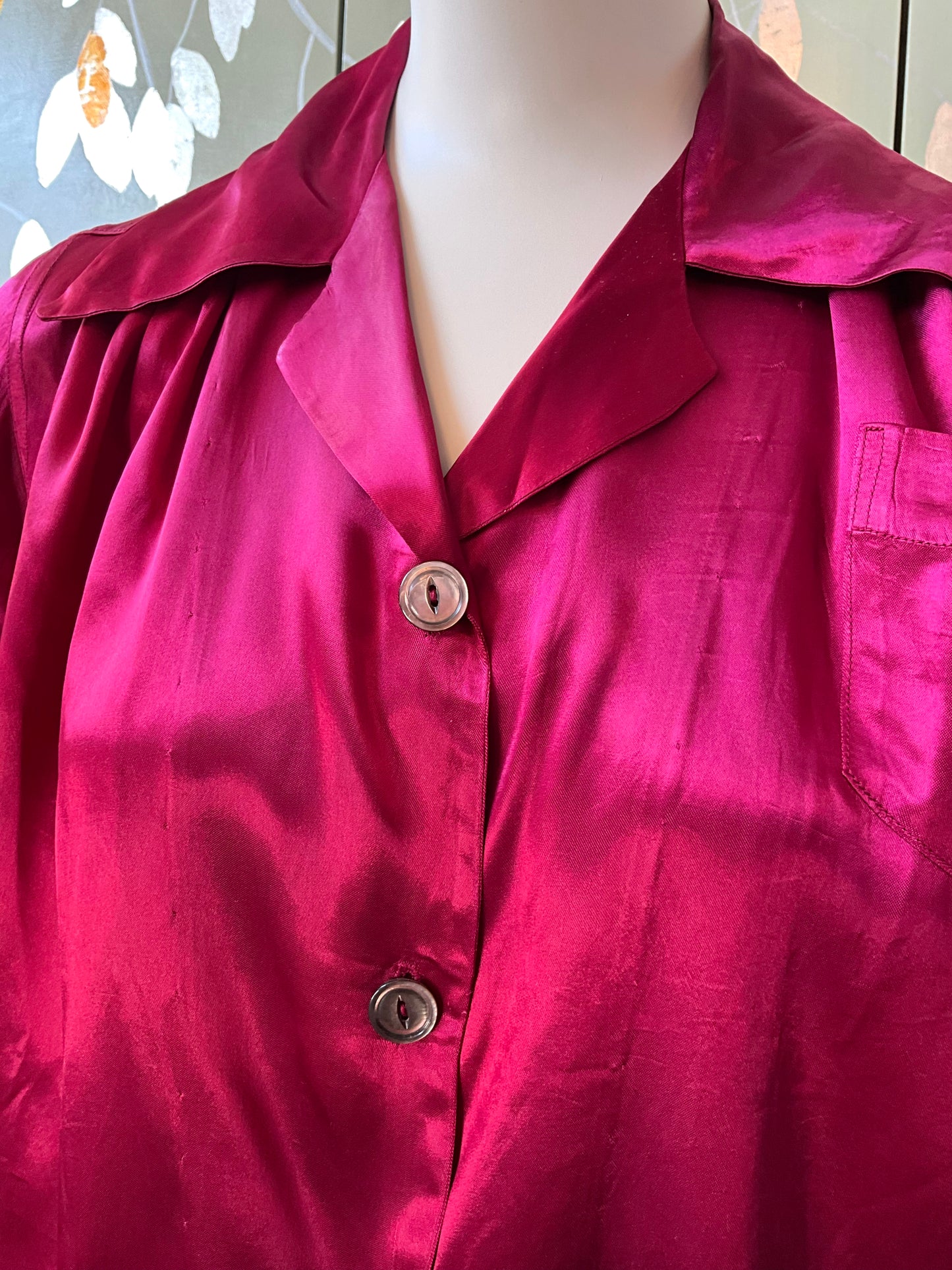 Vintage 1940s Burgundy Satin Pyjamas and Robe, XS or Junior