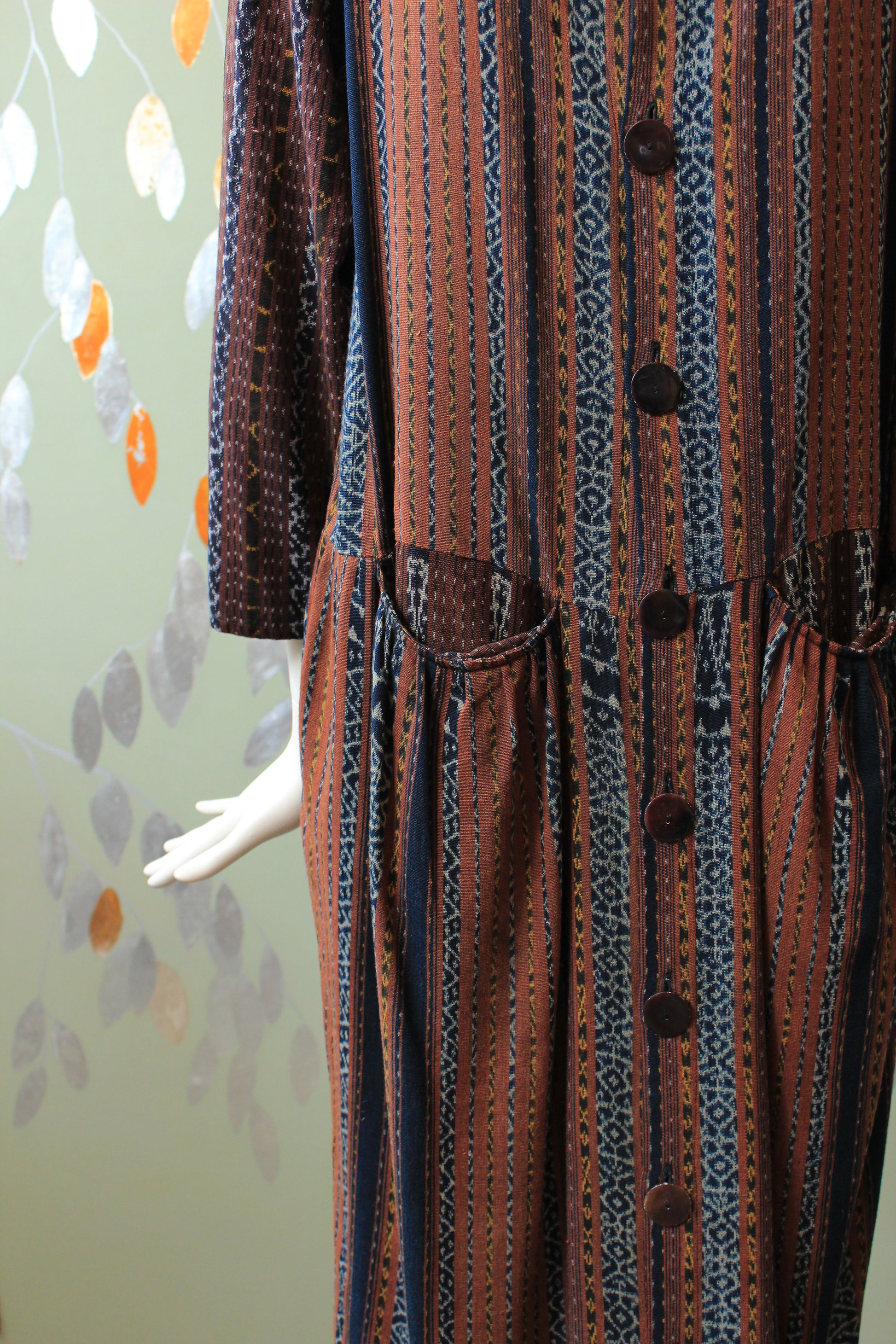 1990s Koochee Pattered Stripe Dress with Button Front, Small/Medium