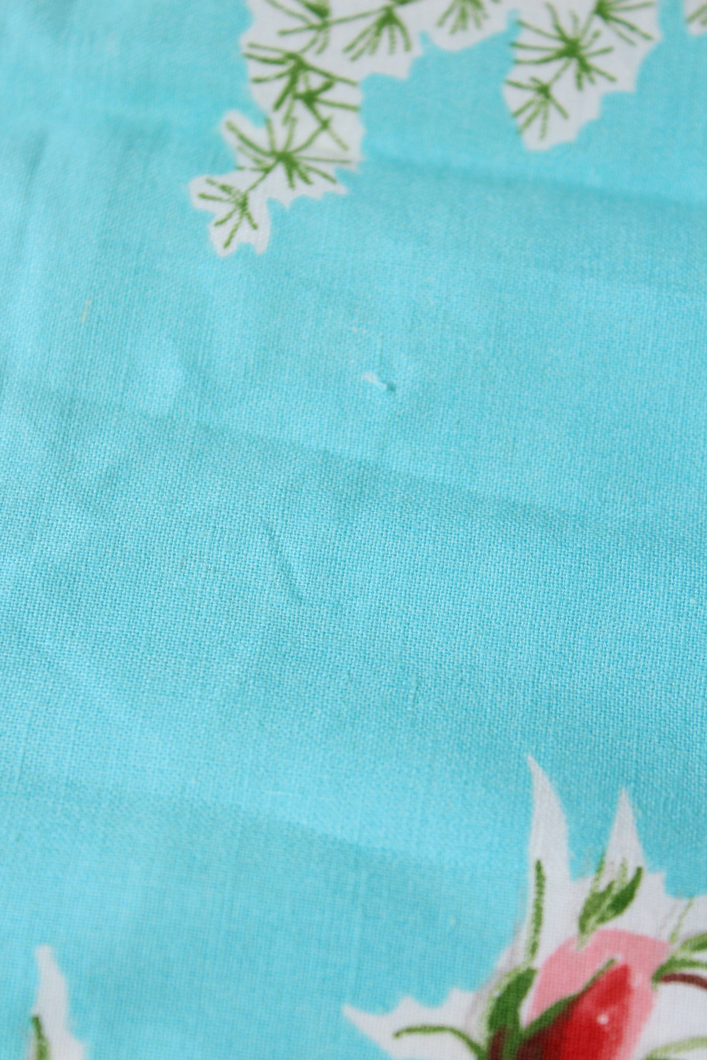 1950s Bright Blue And Romantic Illustrated Floral Cotton Fabric, 3.9 Yards