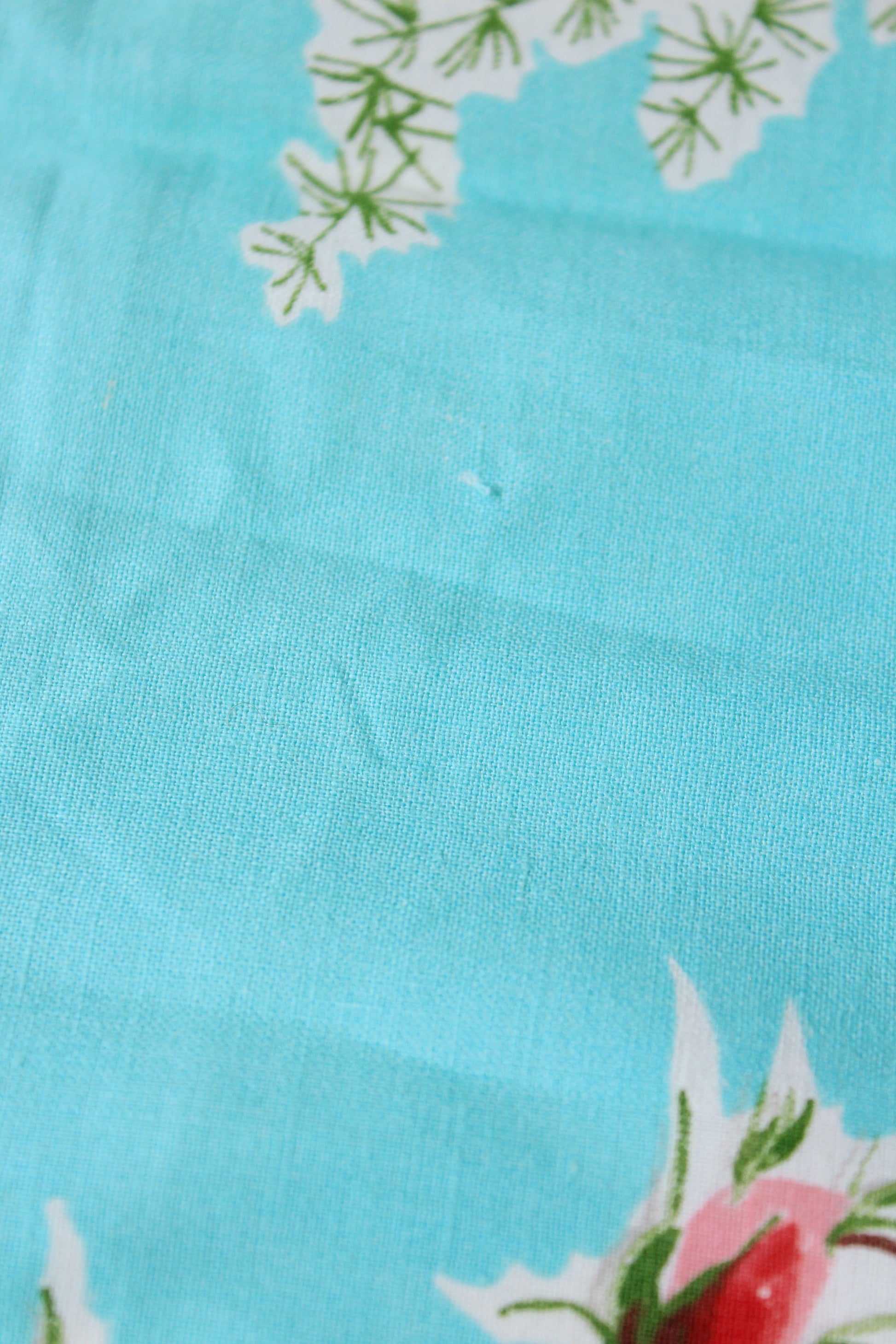 1950s Bright Blue And Romantic Illustrated Floral Cotton Fabric, 3.9 Yards
