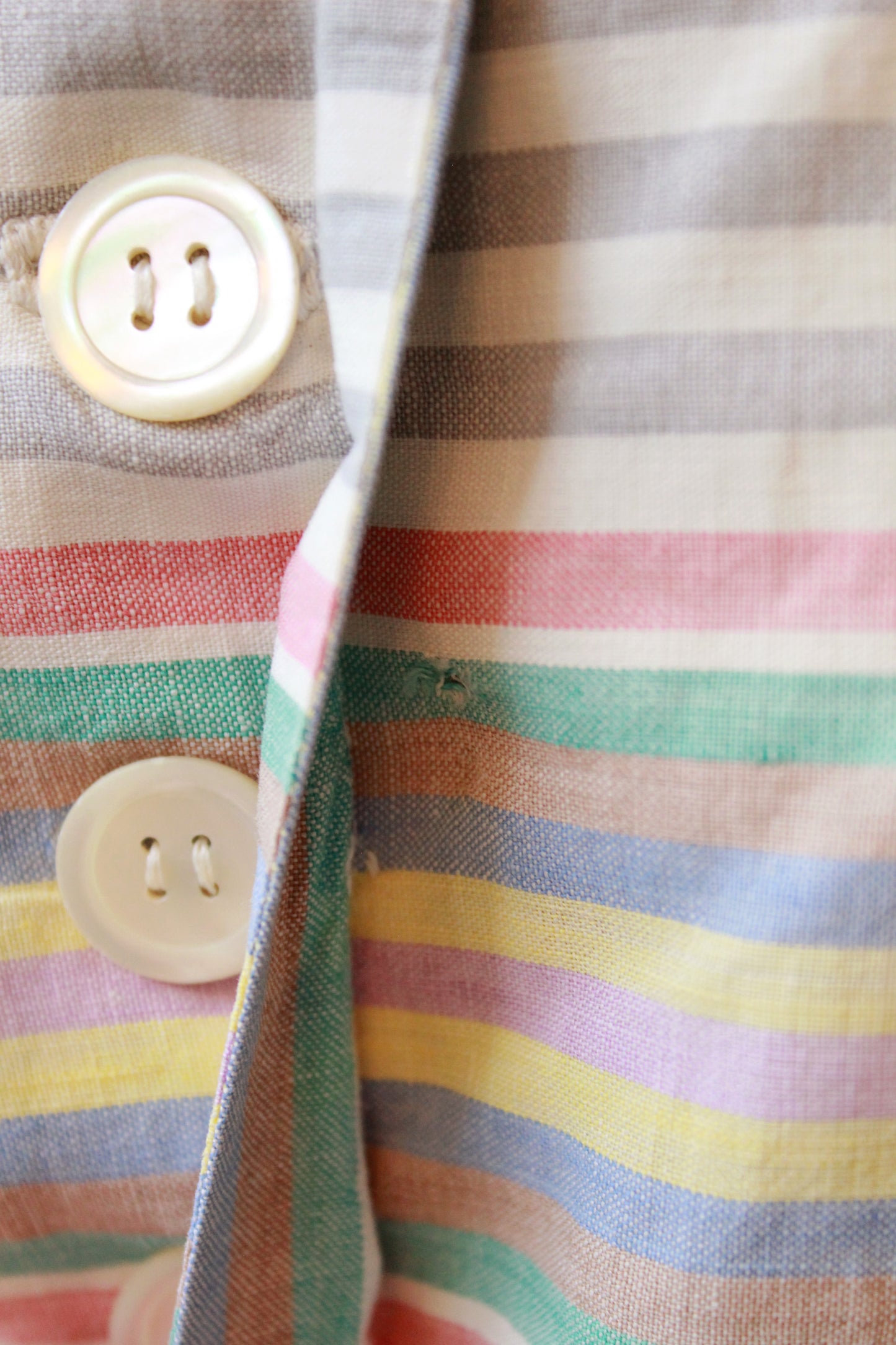 1940s Grey And White With Multicoloured Stripes Short Sleeve Cotton Dress