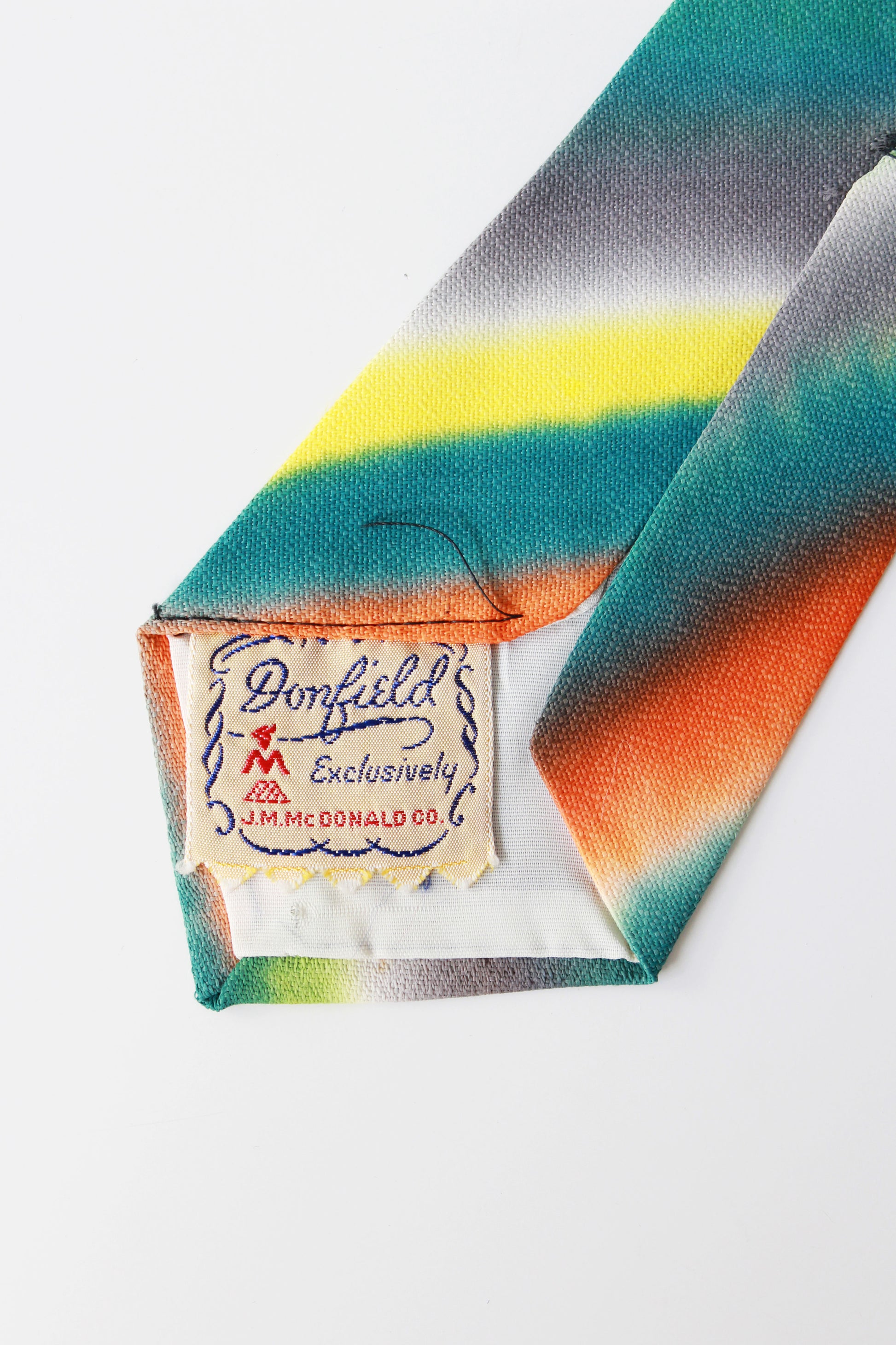 Vintage 1950s Neon Teal Orange And Yellow Striped Hand Painted Tie