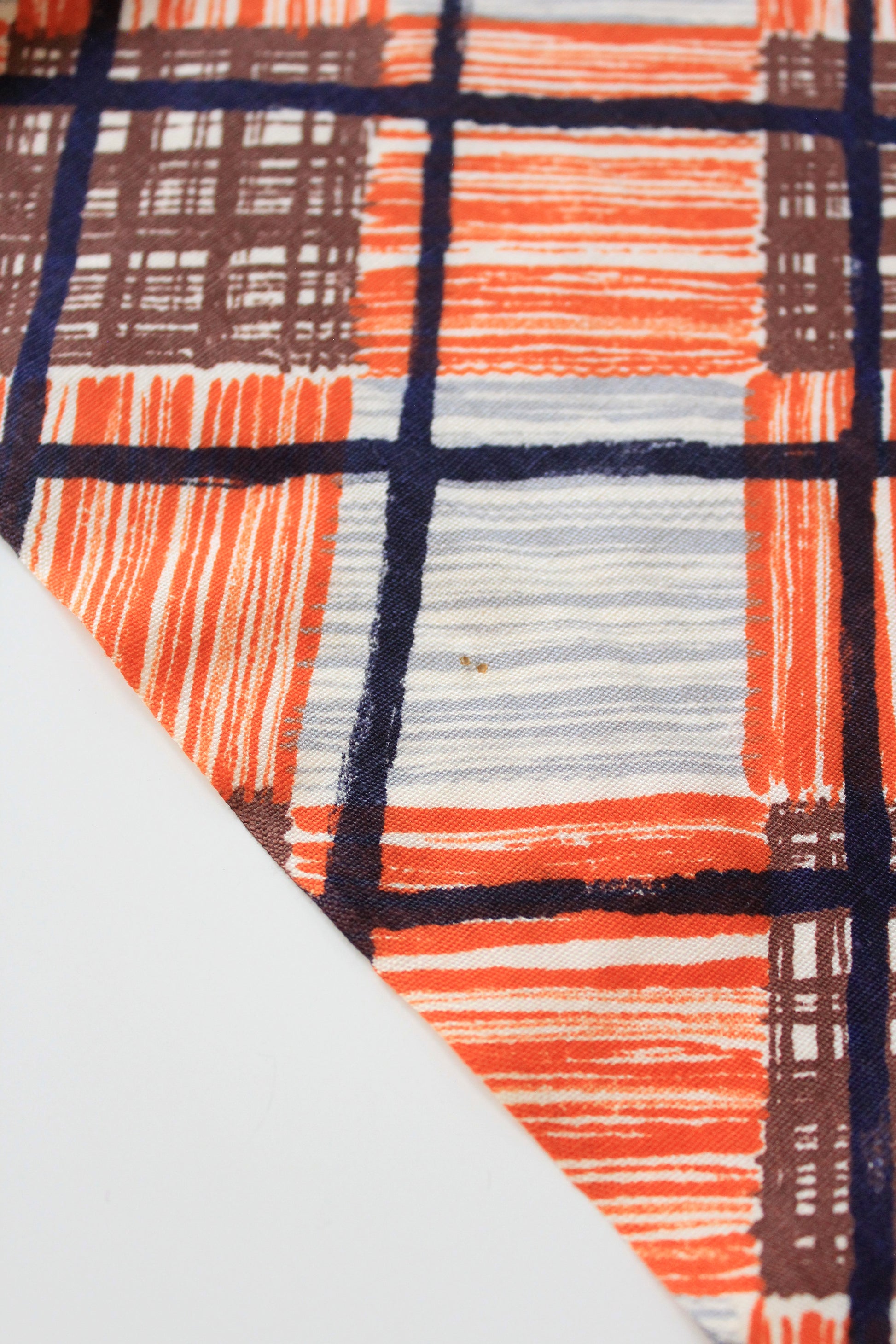 1940s Orange and Brown Plaid Cotton Sewing  Fabric, 3.5 Yards