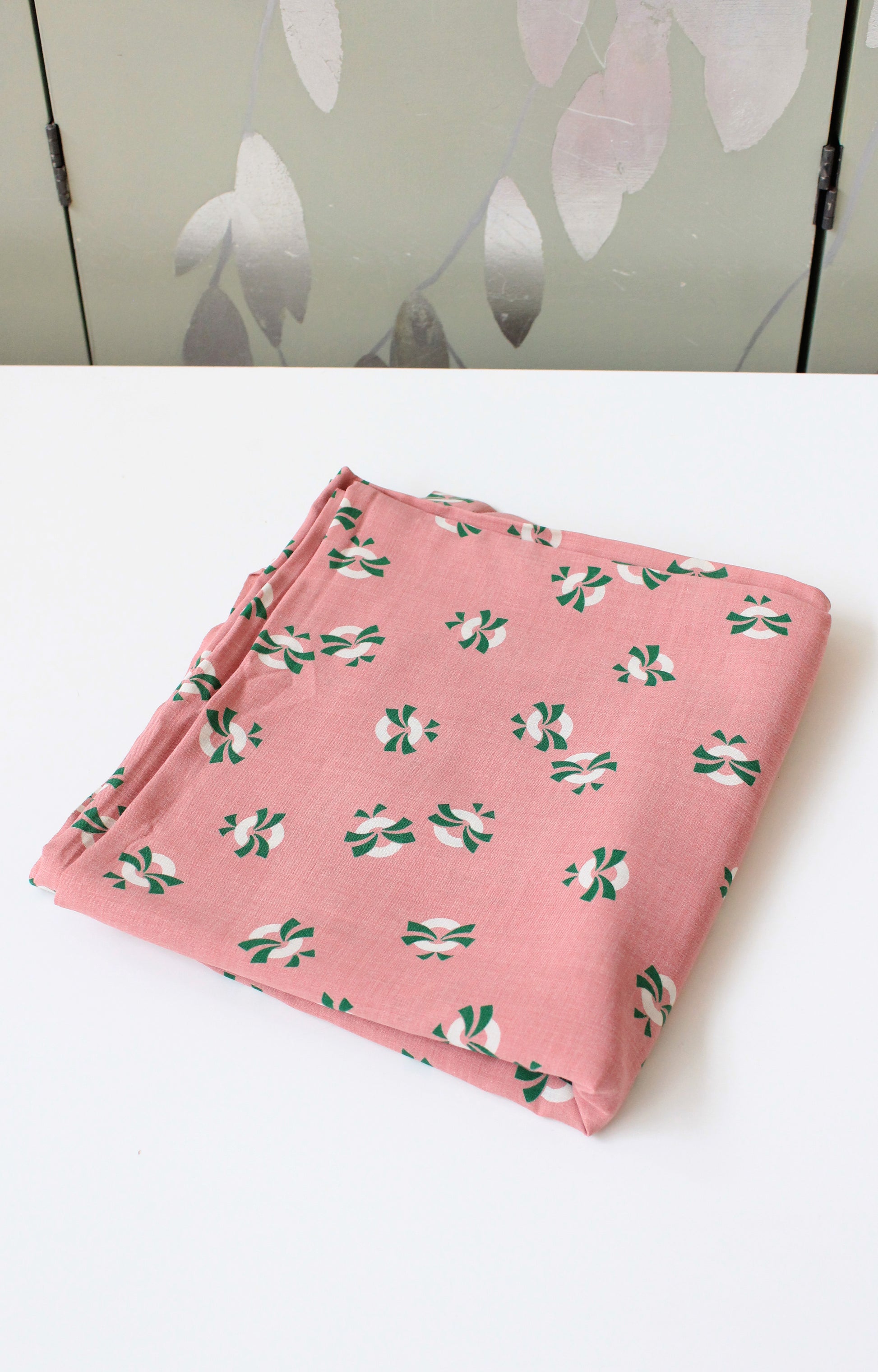 1940s Pink With Green And White Life Savers, Rayon Fabric, 3 Yards