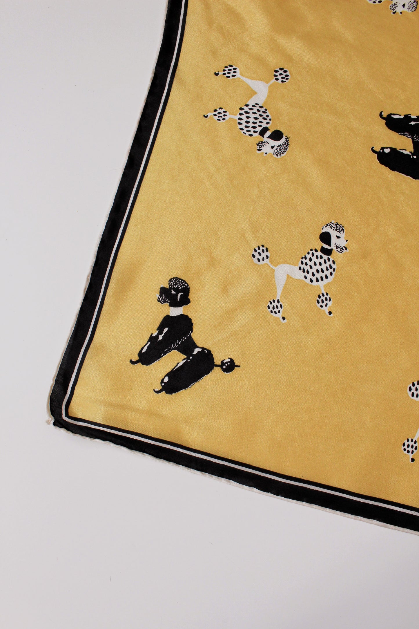 1960s Yellow Black And White Poodle Silk Pocket Square