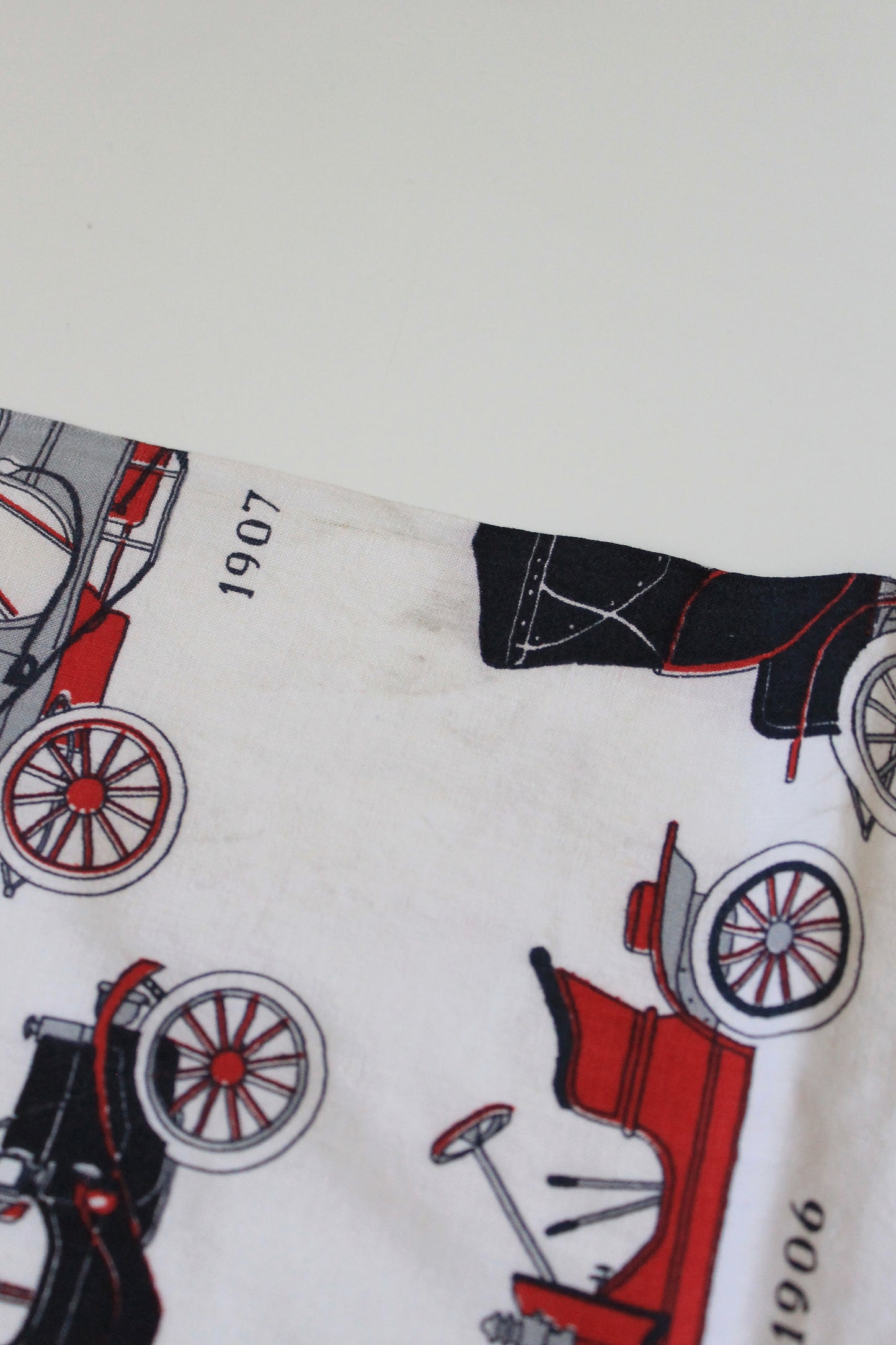 1950s/60s Novelty Antique Car Cotton Sewing Fabric In Red/Black/White, 4 Yards