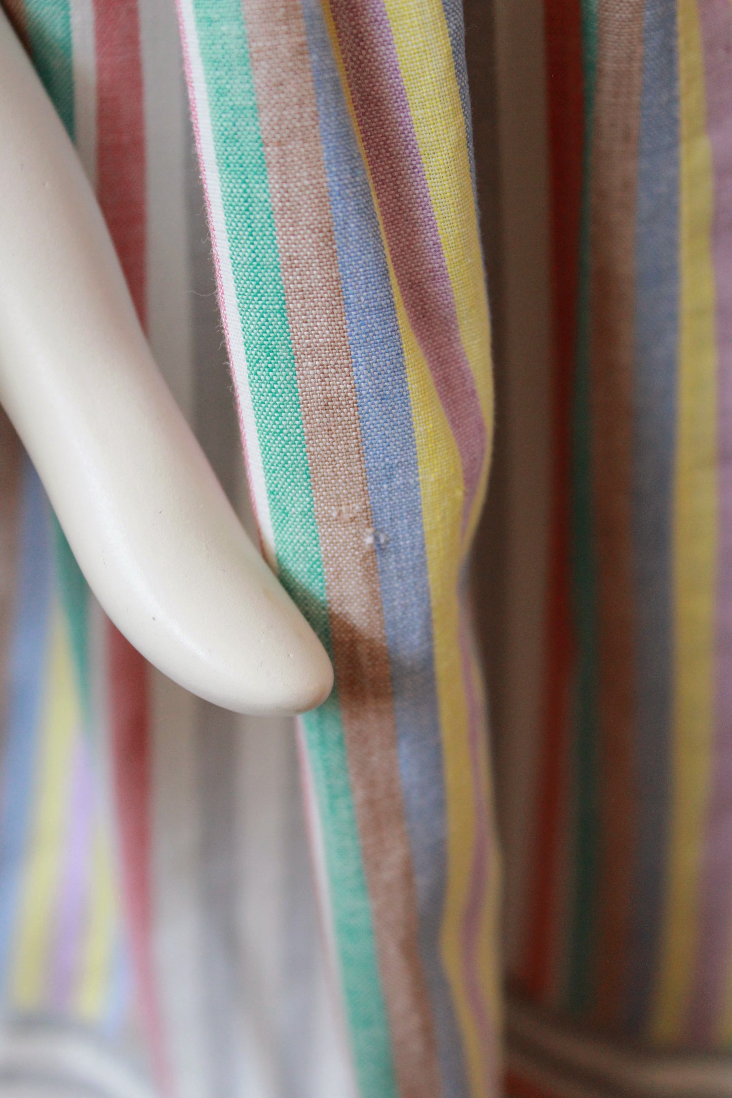 1940s Grey And White With Multicoloured Stripes Short Sleeve Cotton Dress
