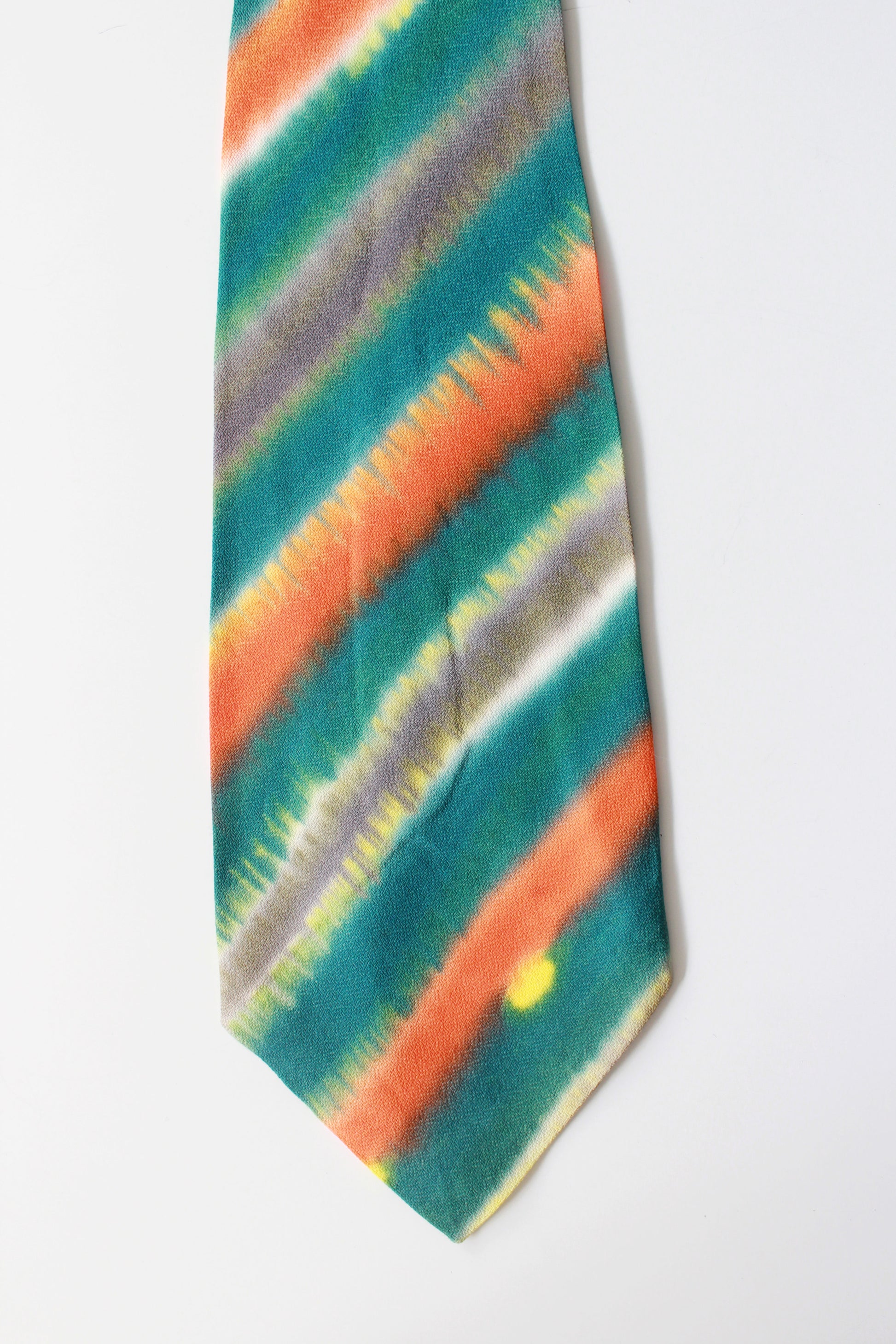 Vintage 1950s Neon Teal Orange And Yellow Striped Hand Painted Tie