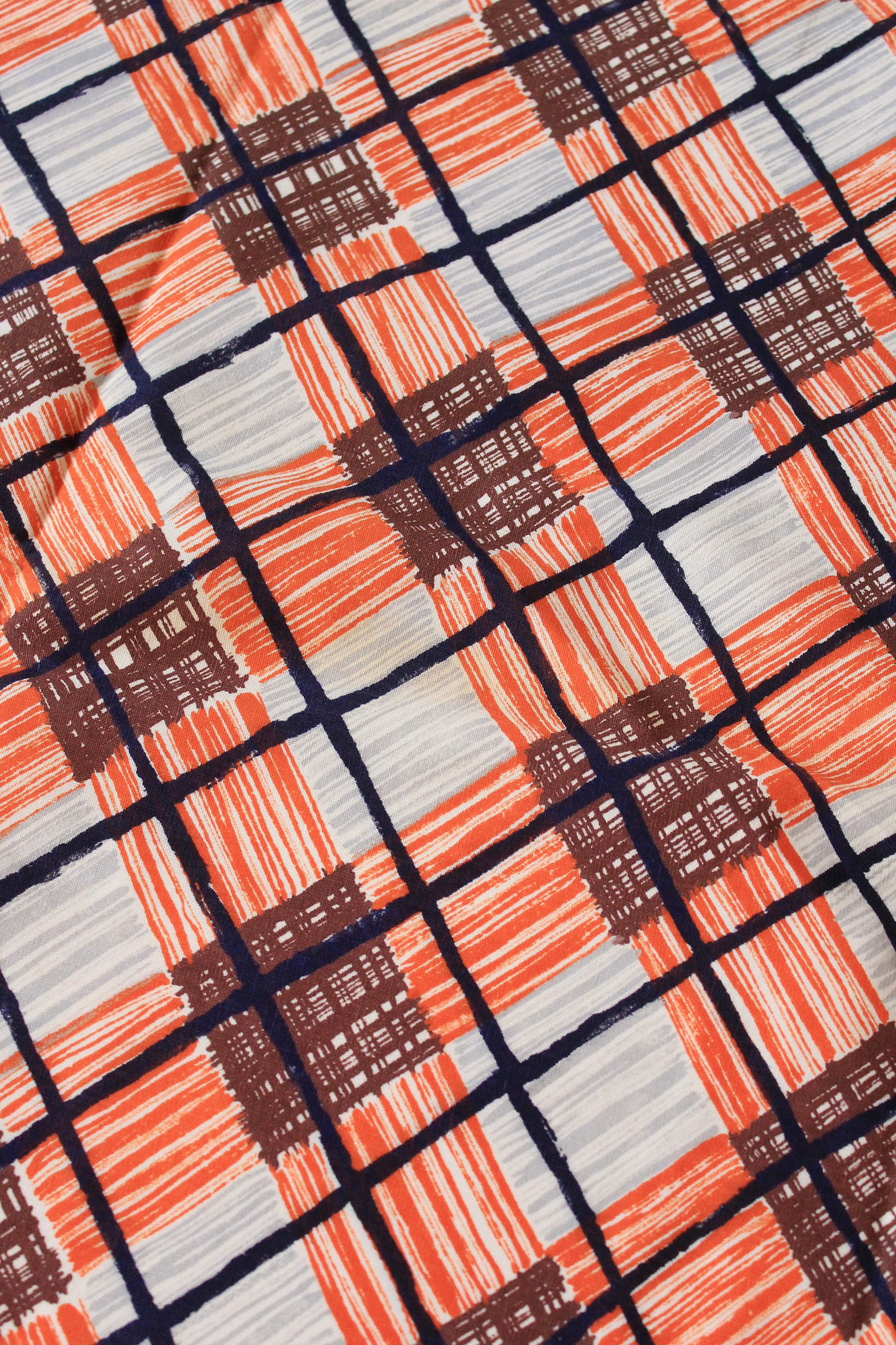 1940s Orange and Brown Plaid Cotton Sewing  Fabric, 3.5 Yards