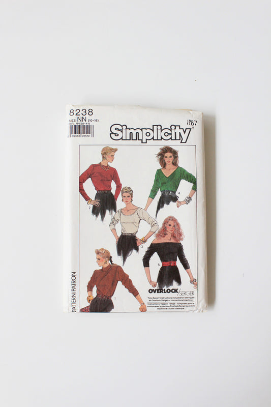 1980s Easy Beginner Stretch Top Simplicity 8238 Sewing Pattern, Mostly Uncut Size 10-16