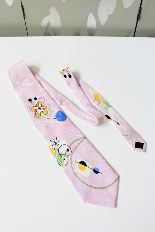1990s Light Pink Abstract Design Silk Summer Tie 