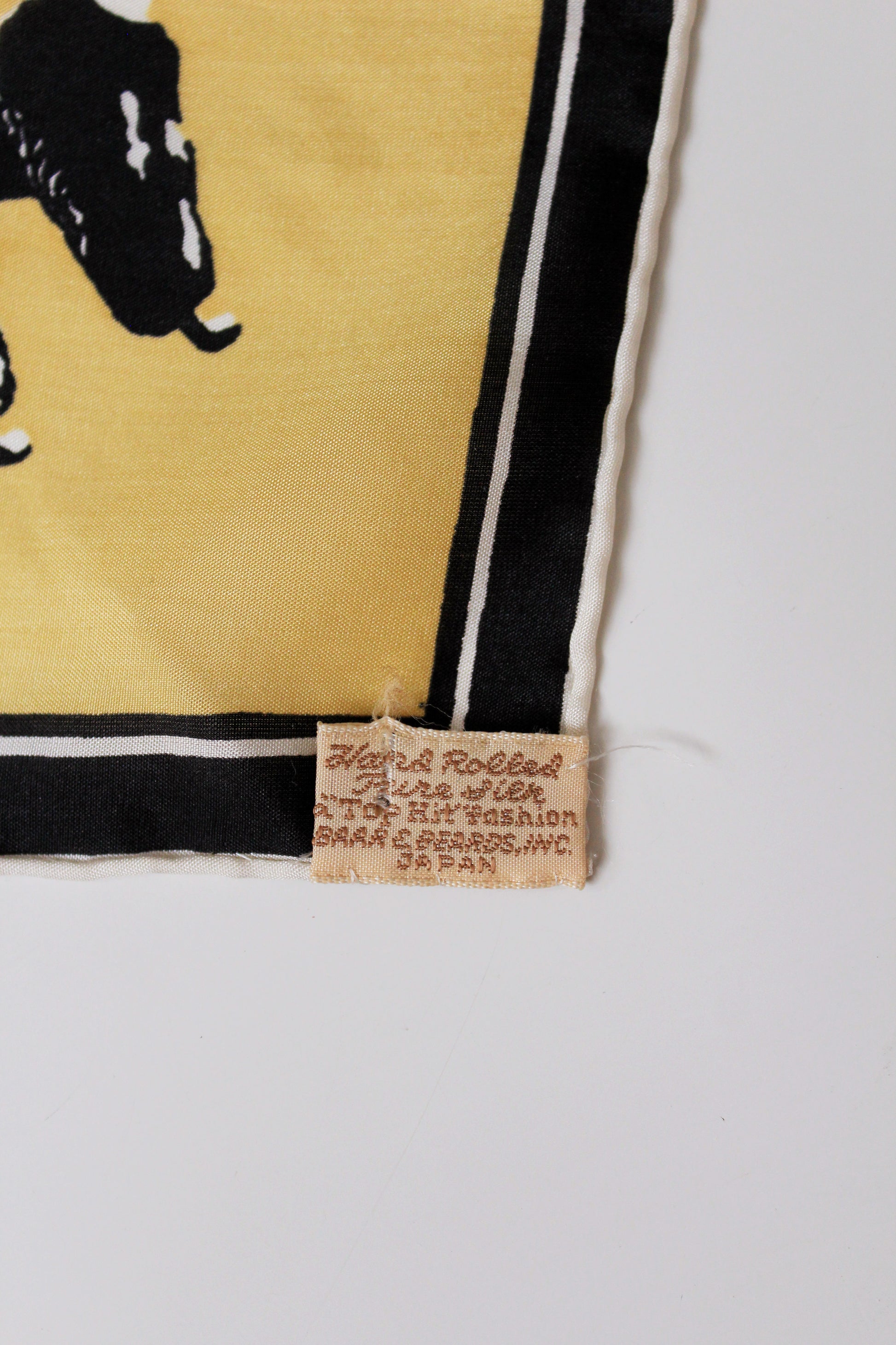 1960s Yellow Black And White Poodle Silk Pocket Square