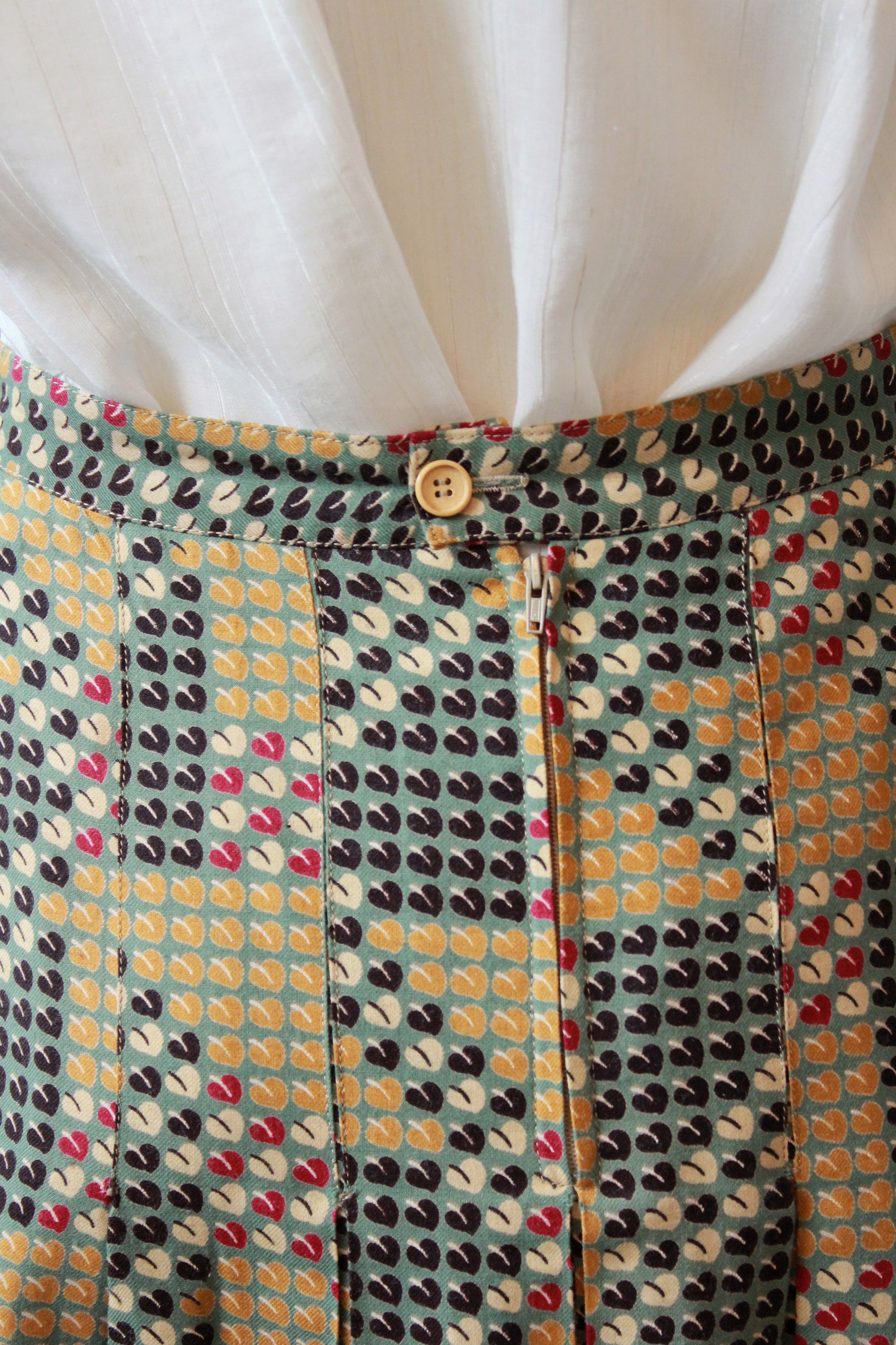 1970s Franck Olivier Pleated Leaf Print Skirt, Small