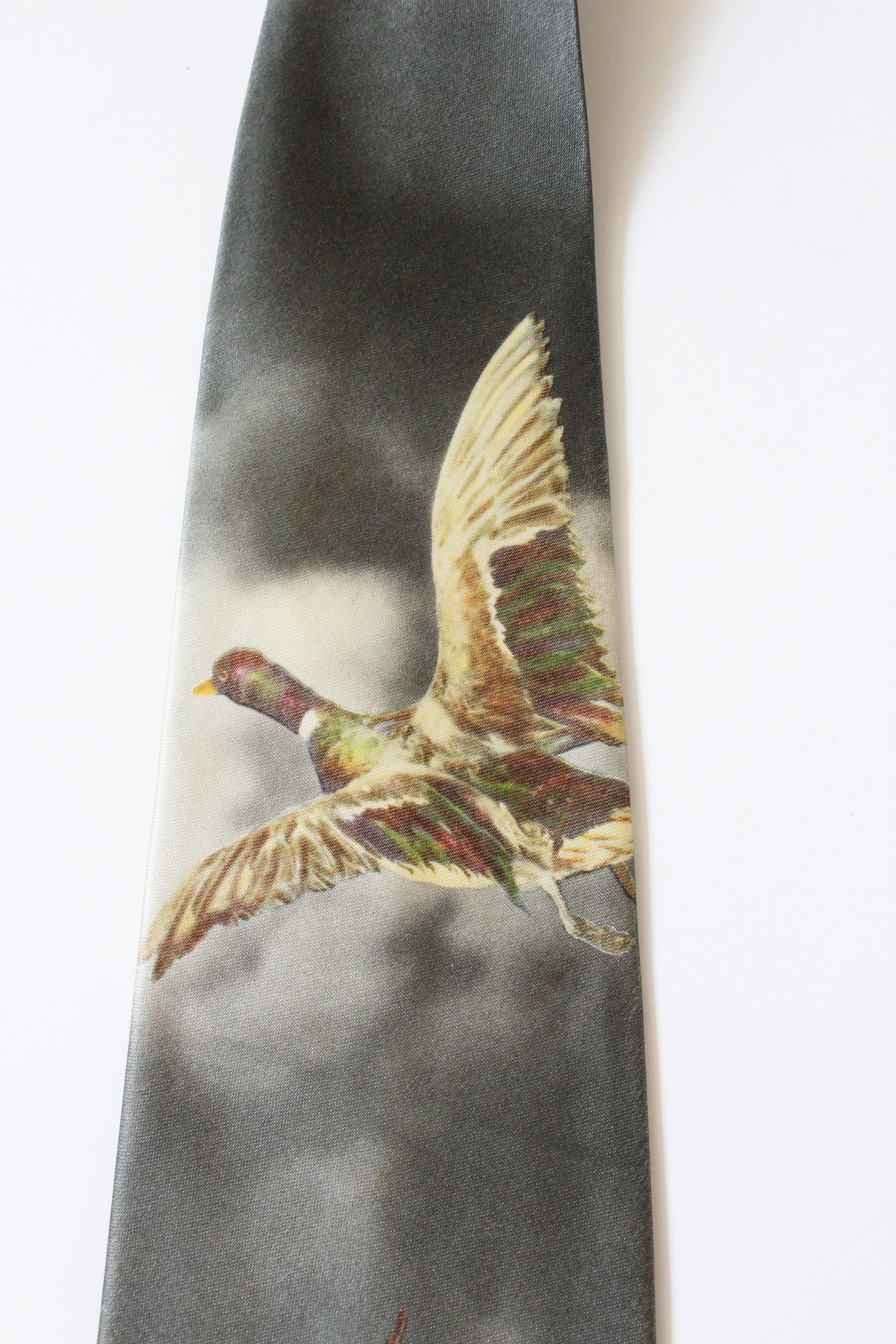 Vintage 1950s Grey Duck Rayon Photo Tie, Mid Century