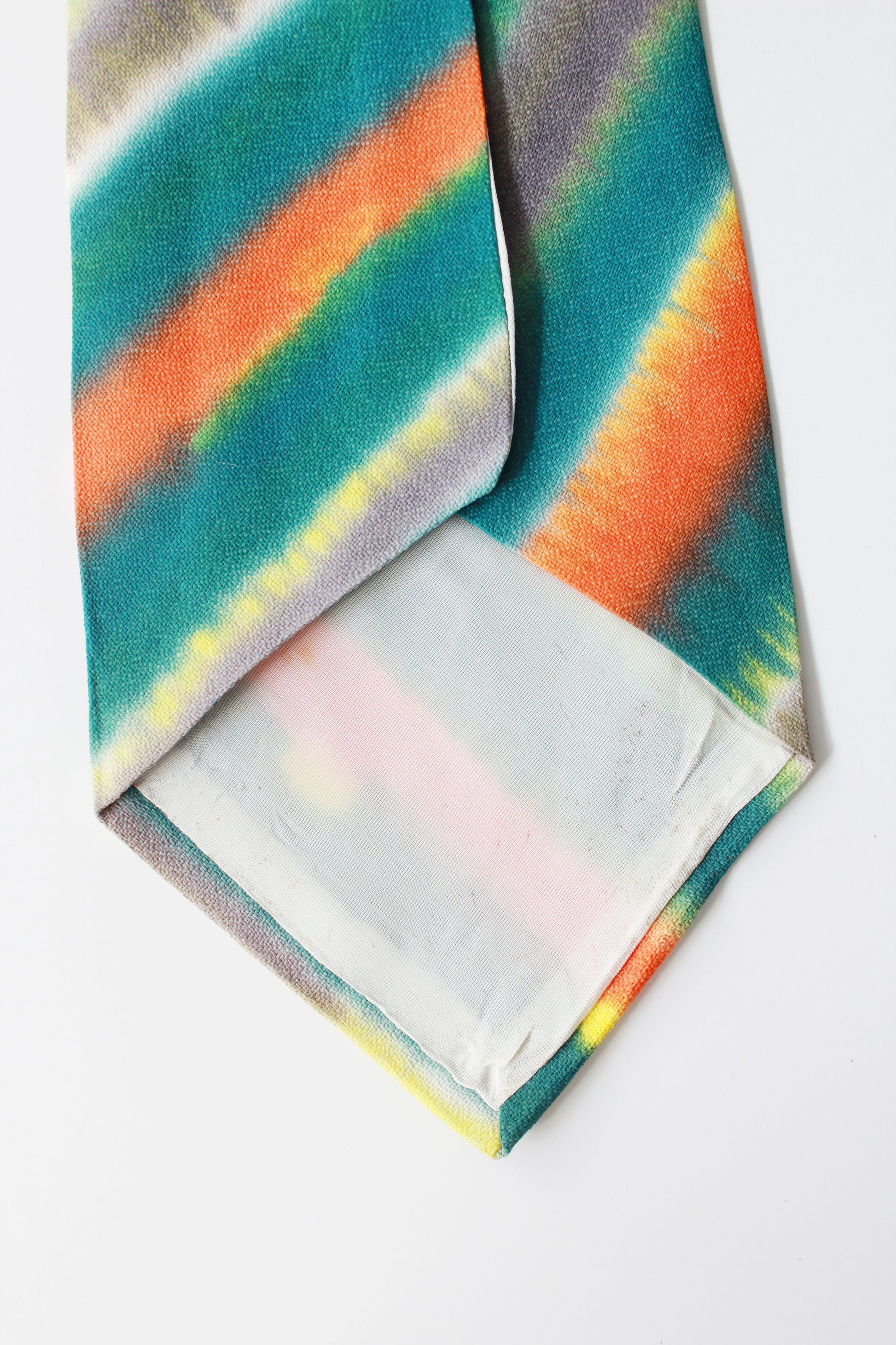 Vintage 1950s Neon Teal Orange And Yellow Striped Hand Painted Tie