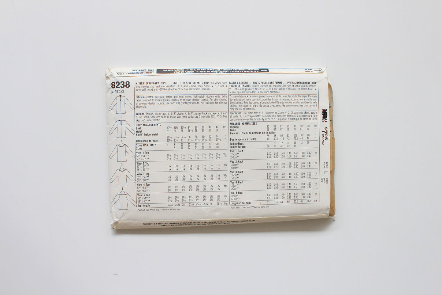 1980s Easy Beginner Stretch Top Simplicity 8238 Sewing Pattern, Mostly Uncut Size 10-16