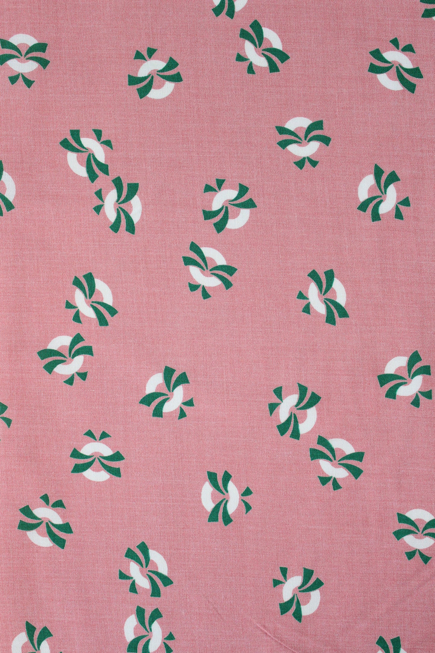 1940s Pink With Green And White Life Savers, Rayon Fabric, 3 Yards