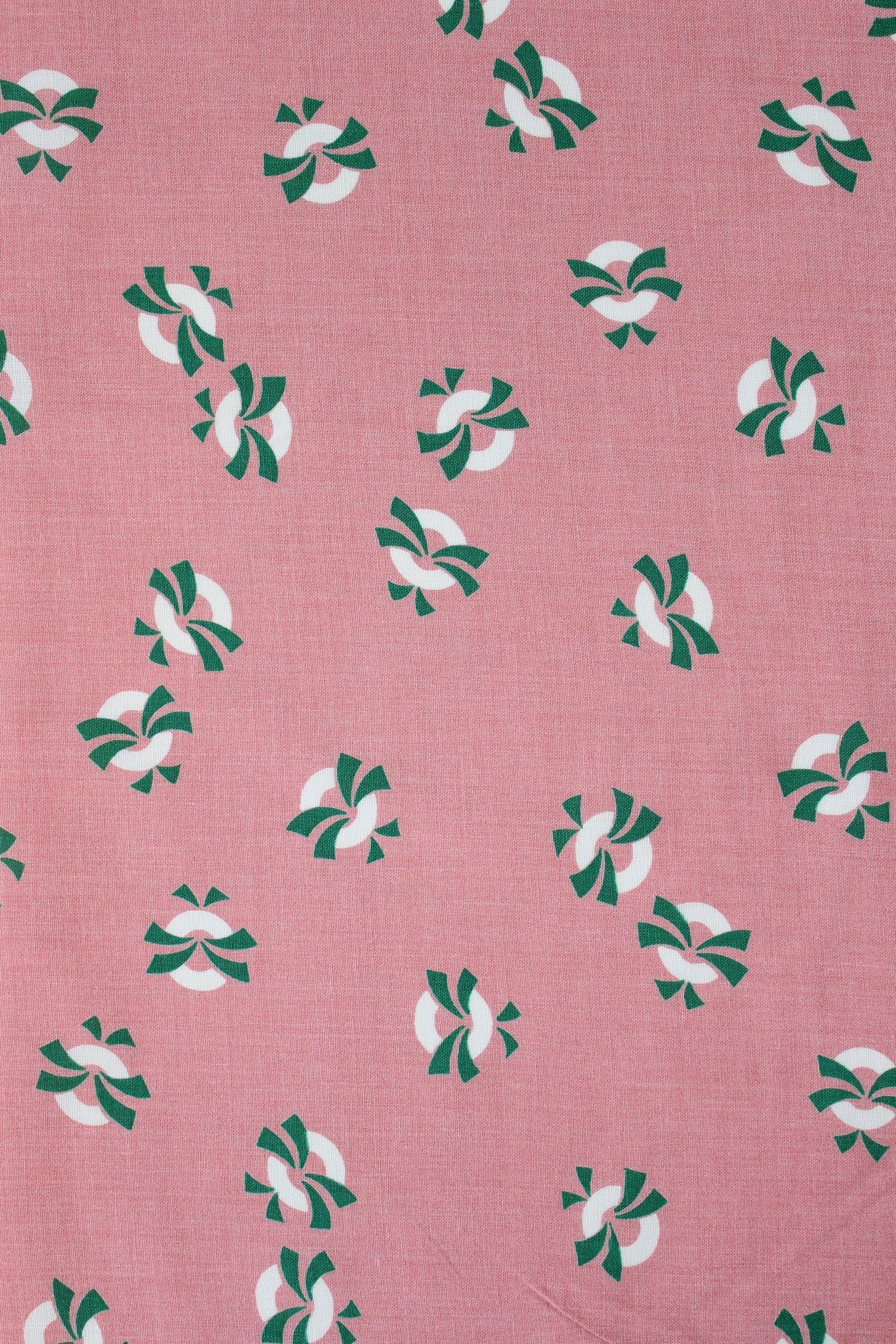 1940s Pink With Green And White Life Savers, Rayon Fabric, 3 Yards
