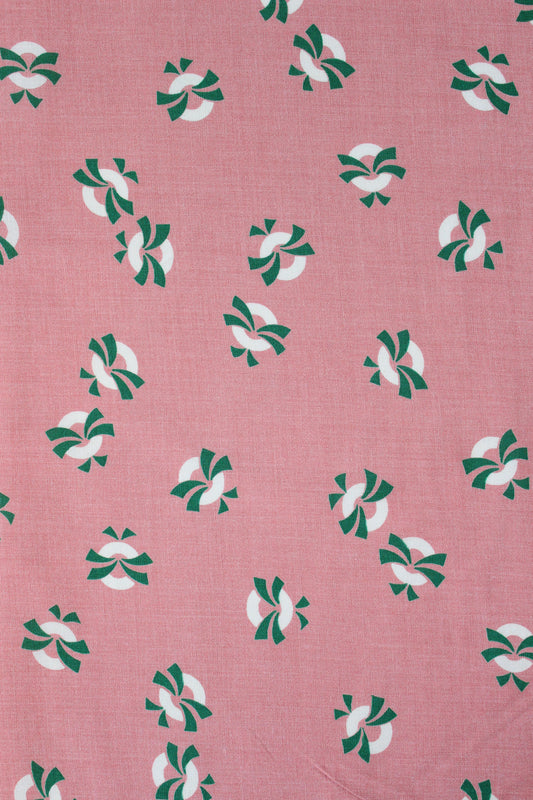 1940s Pink With Green And White Life Savers, Rayon Fabric, 3 Yards