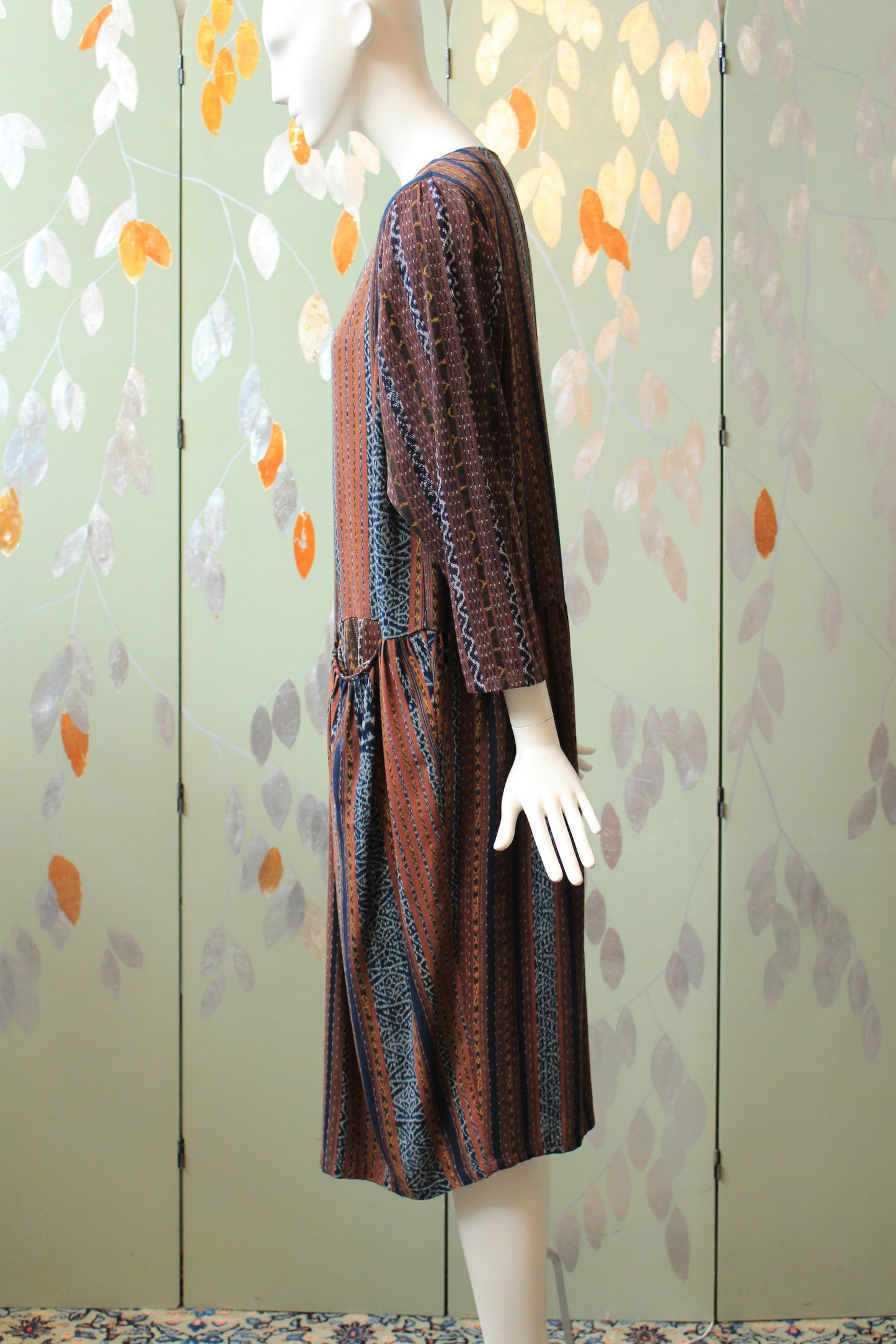 1990s Koochee Pattered Stripe Dress with Button Front, Small/Medium