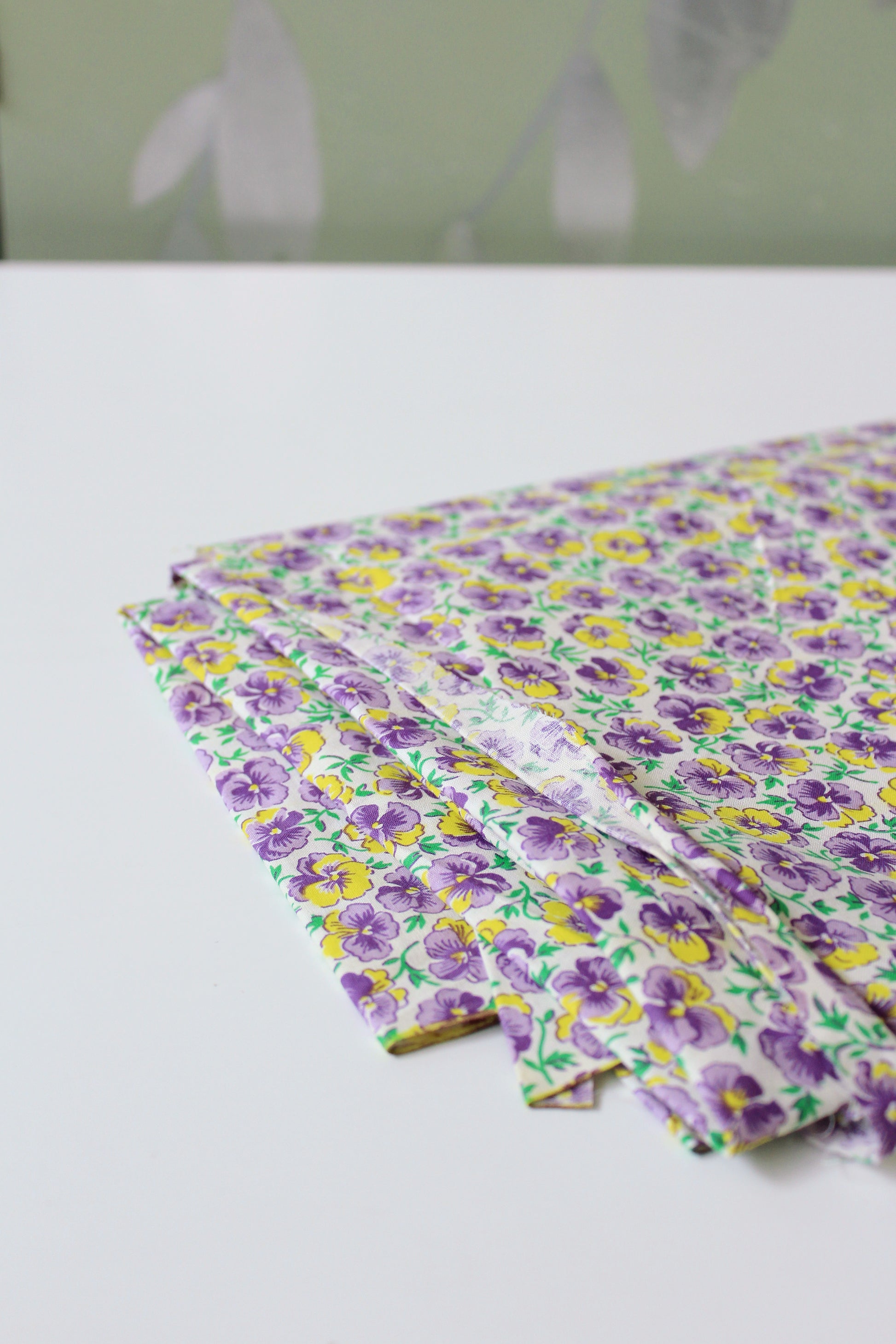 1940s Purple And Yellow Ditsy Illustrated Flower Cotton Fabric, 3.5 Yards