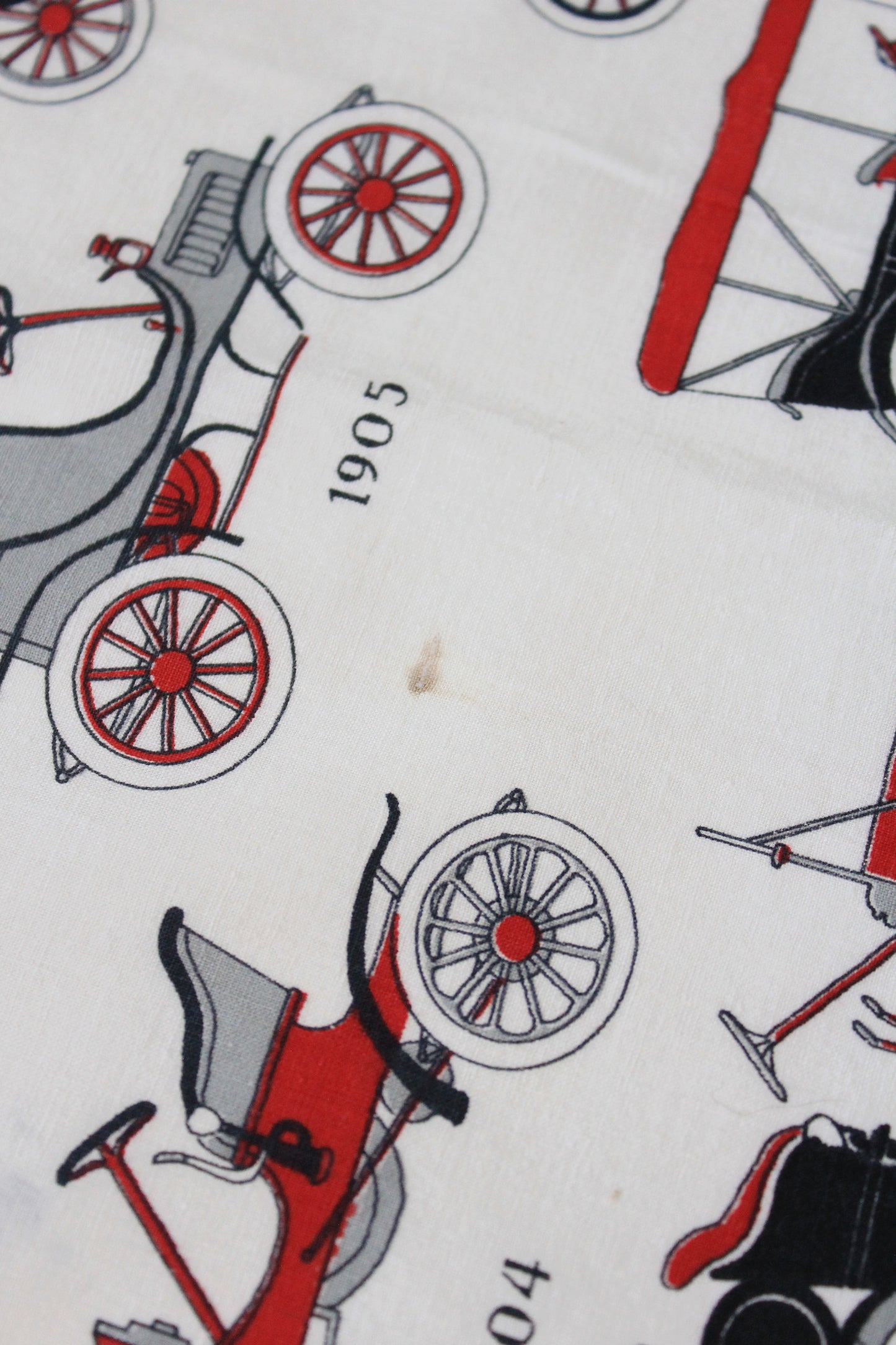 1950s/60s Novelty Antique Car Cotton Sewing Fabric In Red/Black/White, 4 Yards