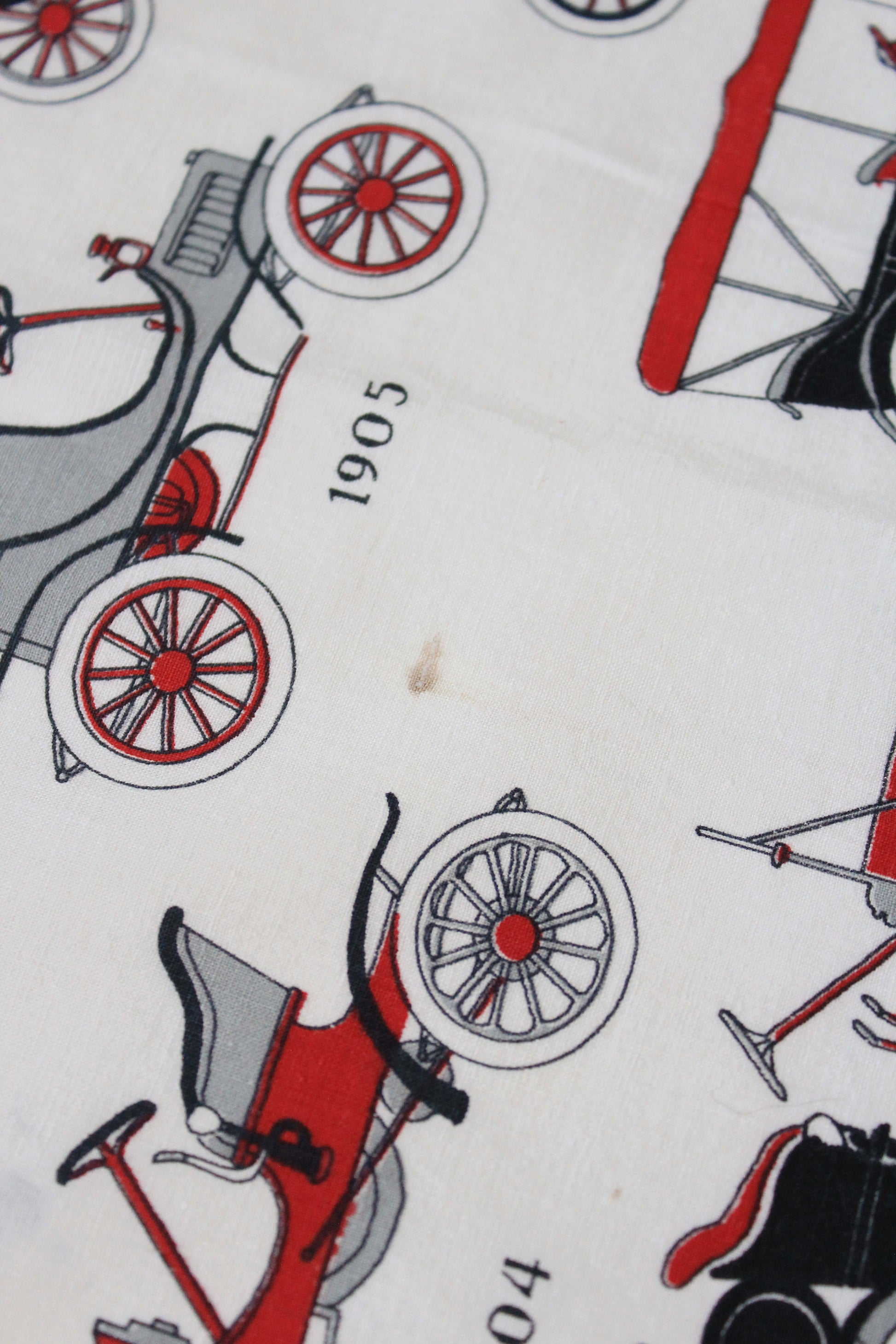1950s/60s Novelty Antique Car Cotton Sewing Fabric In Red/Black/White, 4 Yards