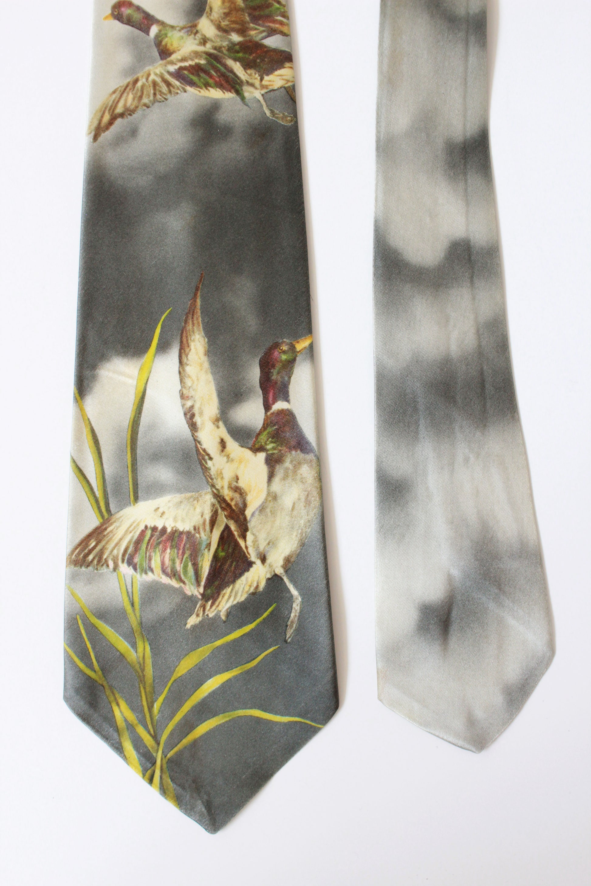 Vintage 1950s Grey Duck Rayon Photo Tie, Mid Century