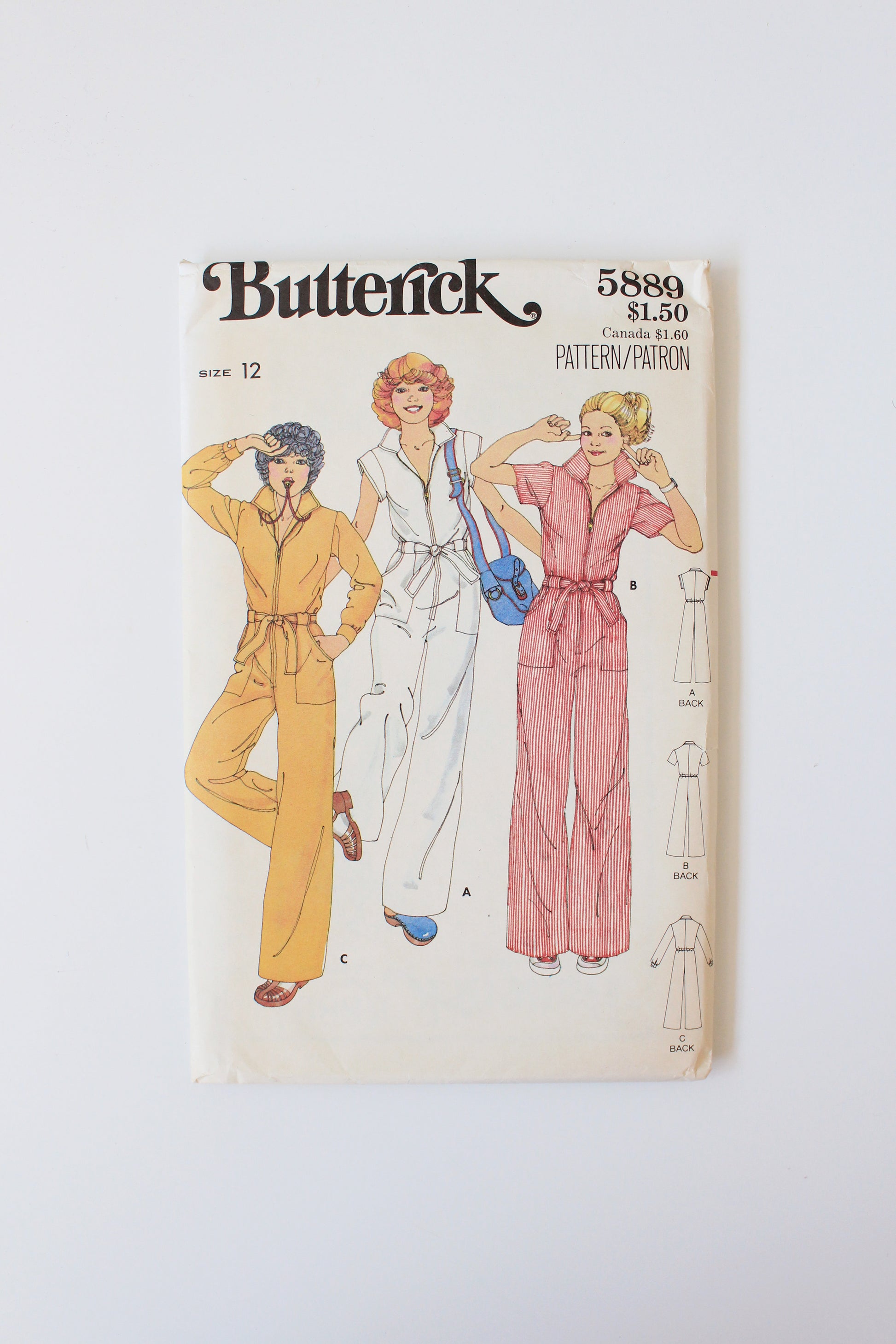 1970s Misses Jumpsuit Butterick 5889 Sewing Pattern, Uncut, Size 12