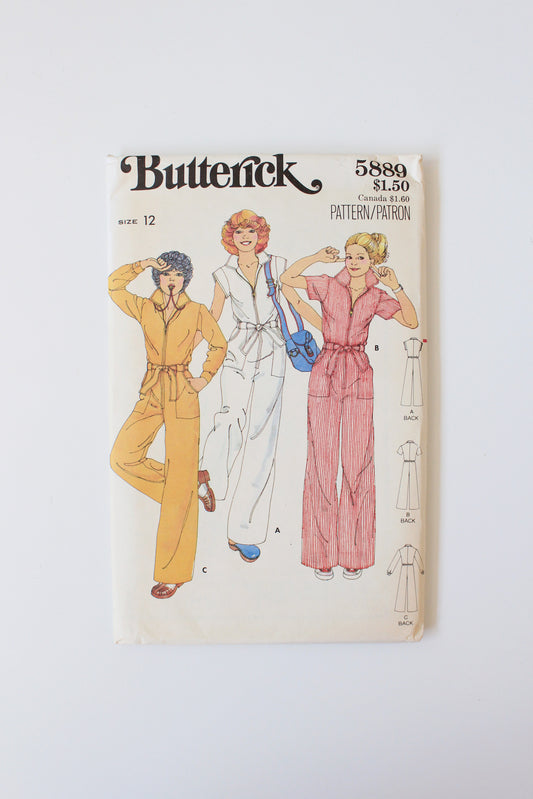 1970s Misses Jumpsuit Butterick 5889 Sewing Pattern, Uncut, Size 12
