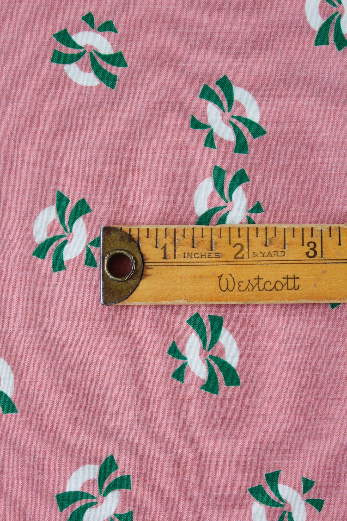 1940s Pink With Green And White Life Savers, Rayon Fabric, 3 Yards
