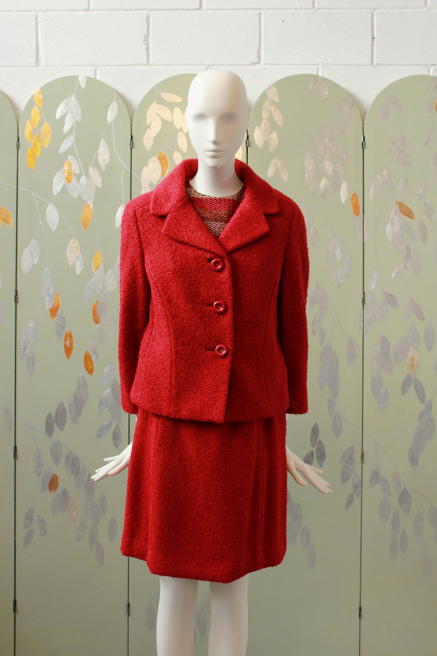 Vintage 1960s 3 Piece Red and Orange Mod Skirt Suit Set, XS