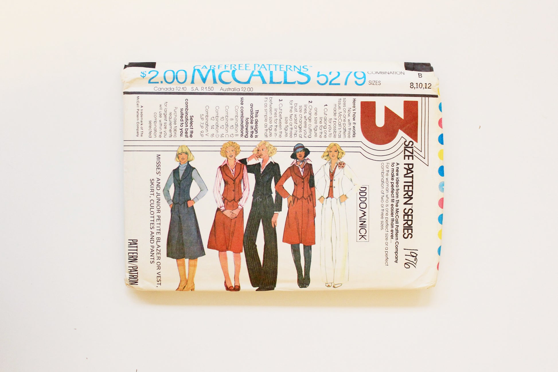 1970s Multi Piece McCalls 5279 Sewing Pattern, Uncut-Complete Size 8-12