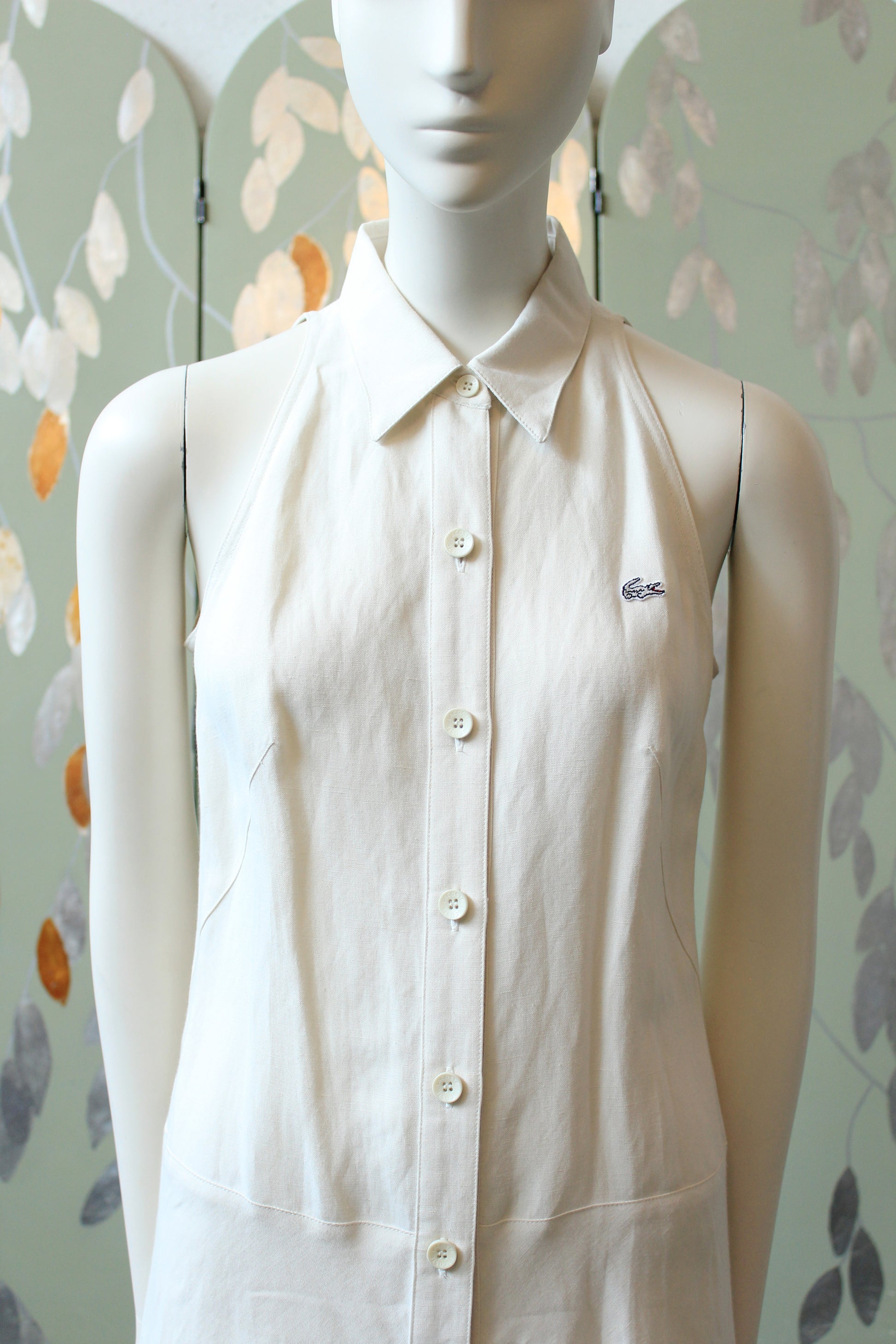 2000s White Lacoste Drop Waist Tennis Dress + Original Green Lacoste Hanger, XS