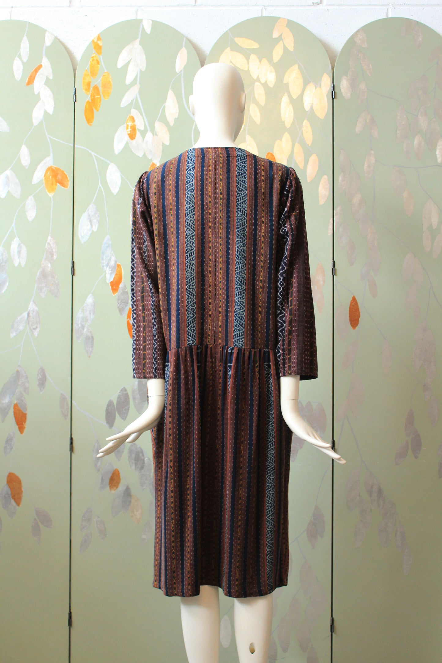 1990s Koochee Patterned Stripe Dress with Button Front, Small/Medium